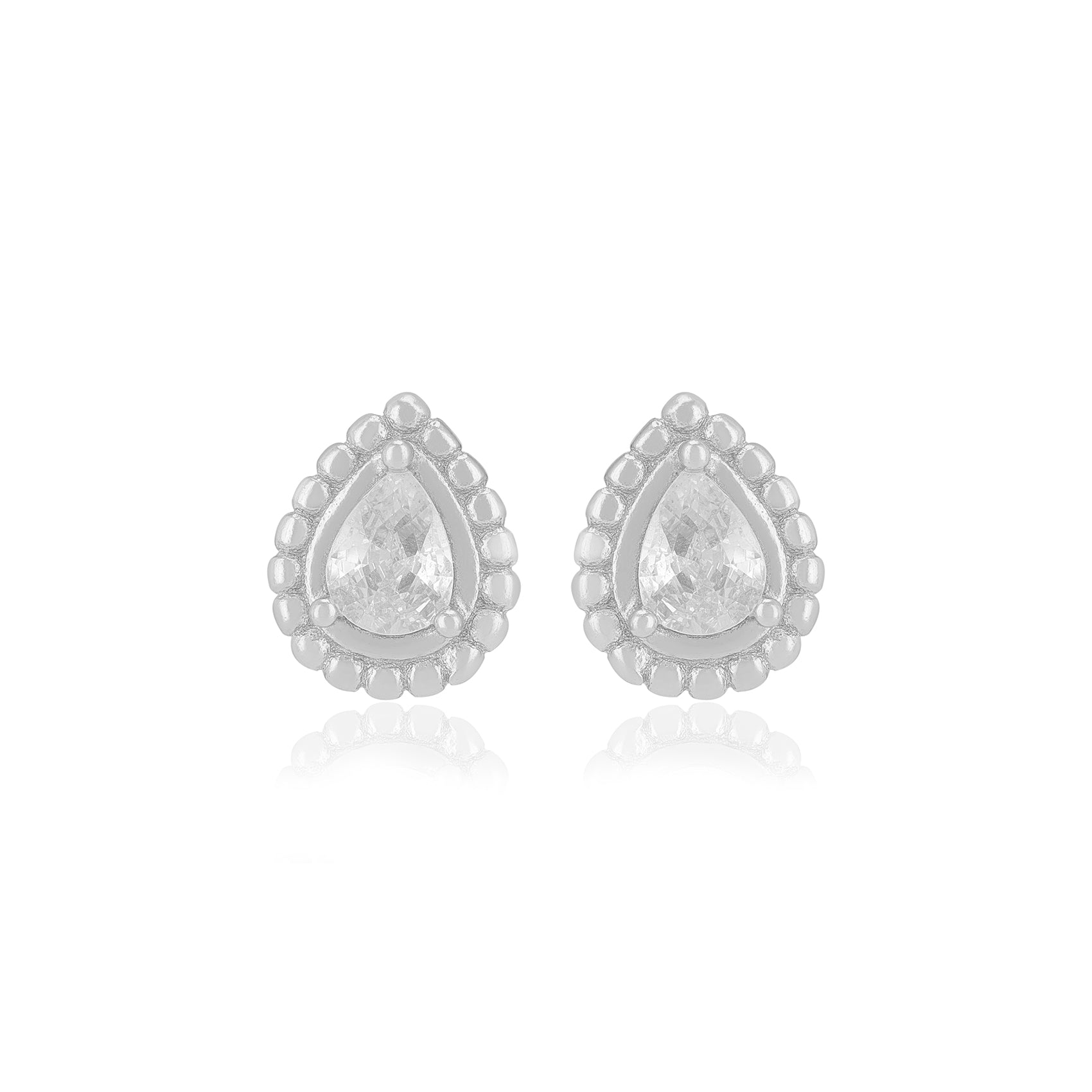 925 Sterling Silver Pear Shaped Centered White Stone Earrings For Women
