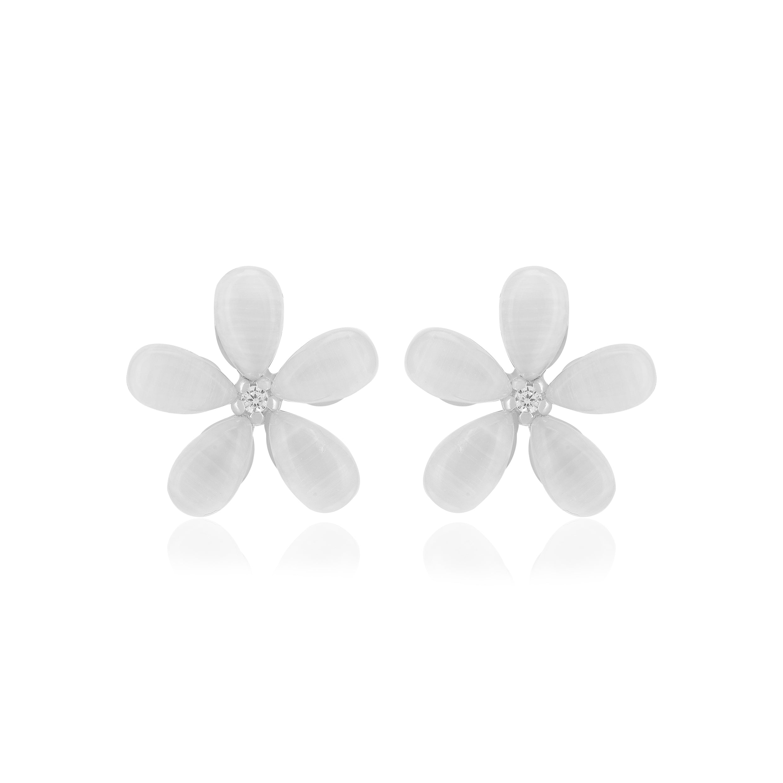 925 Sterling Silver Pearl Petals Tiny Stoned Earrings For Women