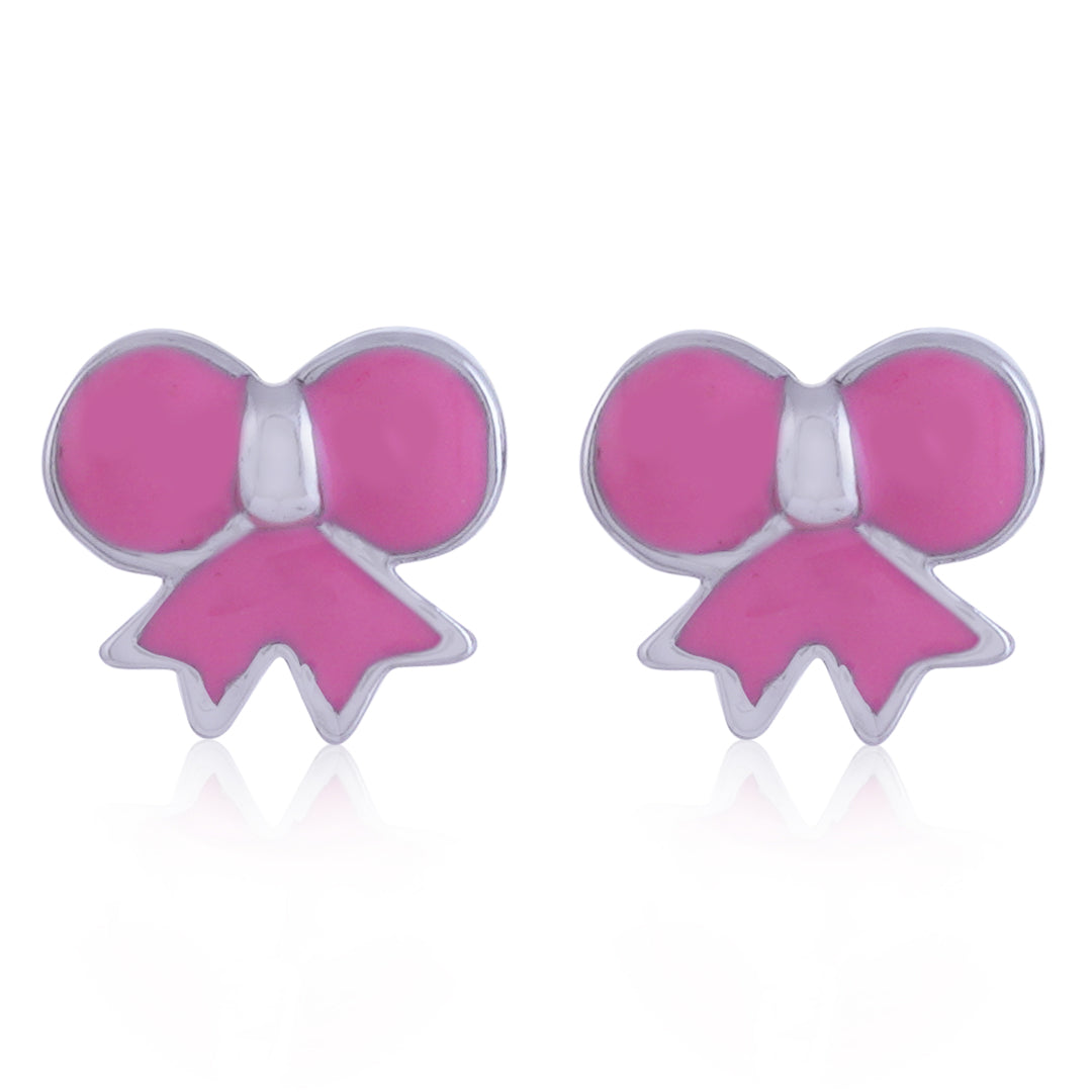 925 Sterling Silver Rhodium Plated Blush Bow Stud For Kids