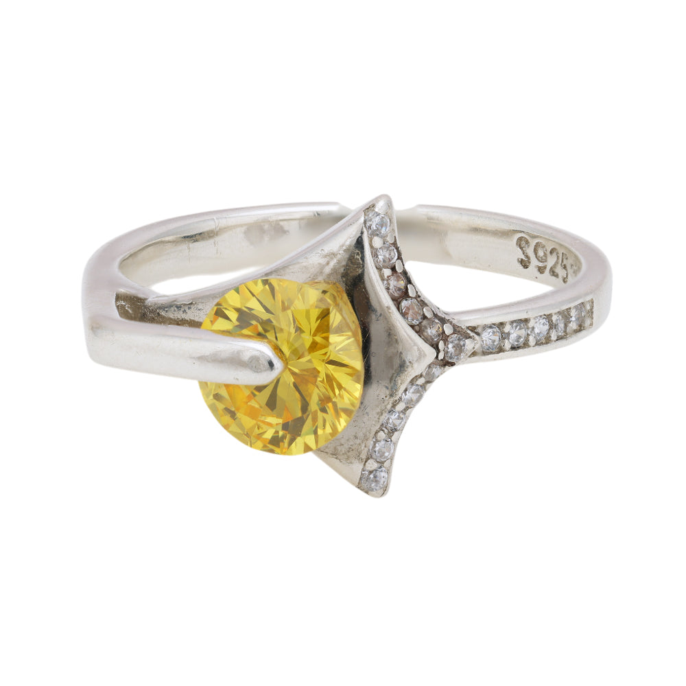 925 Sterling Silver Rhodium Plated Enclosed Yellow Sapphire Rhodium Plated Rings for Women