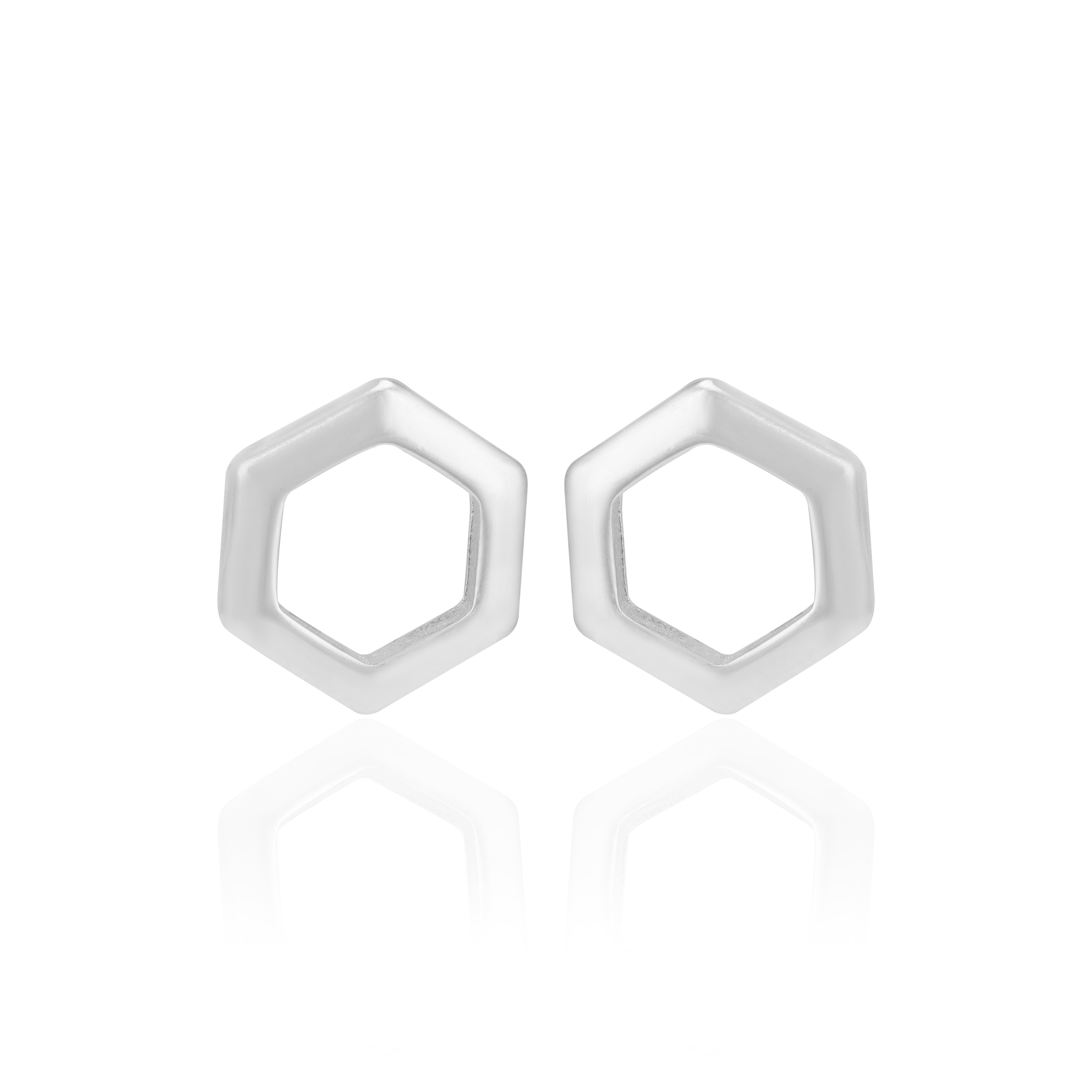 925 Sterling Silver Rhodium Plated Geometric Hexagon Earrings For Women