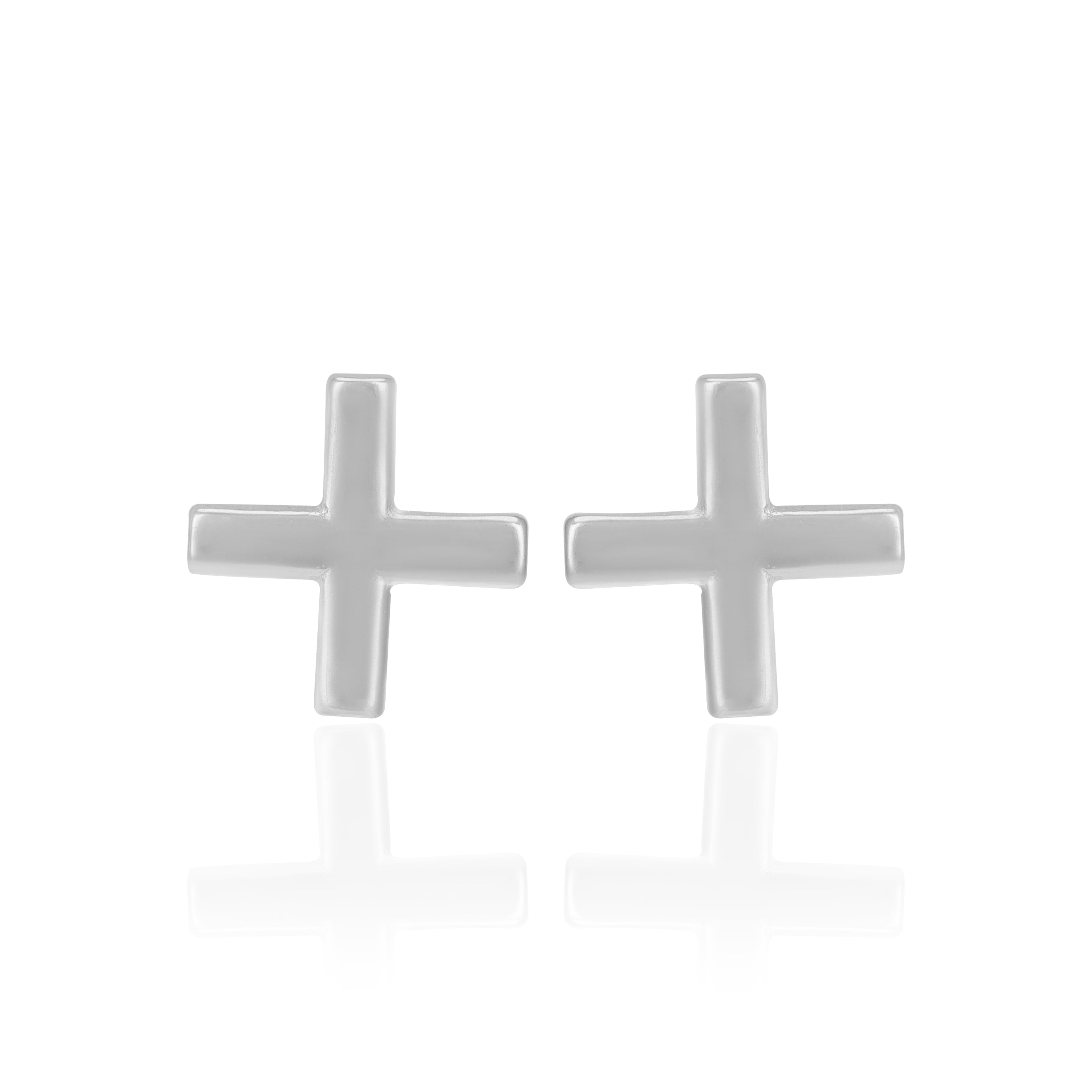 925 Sterling Silver Rhodium Plated Modern Cross Petite Stud for Women