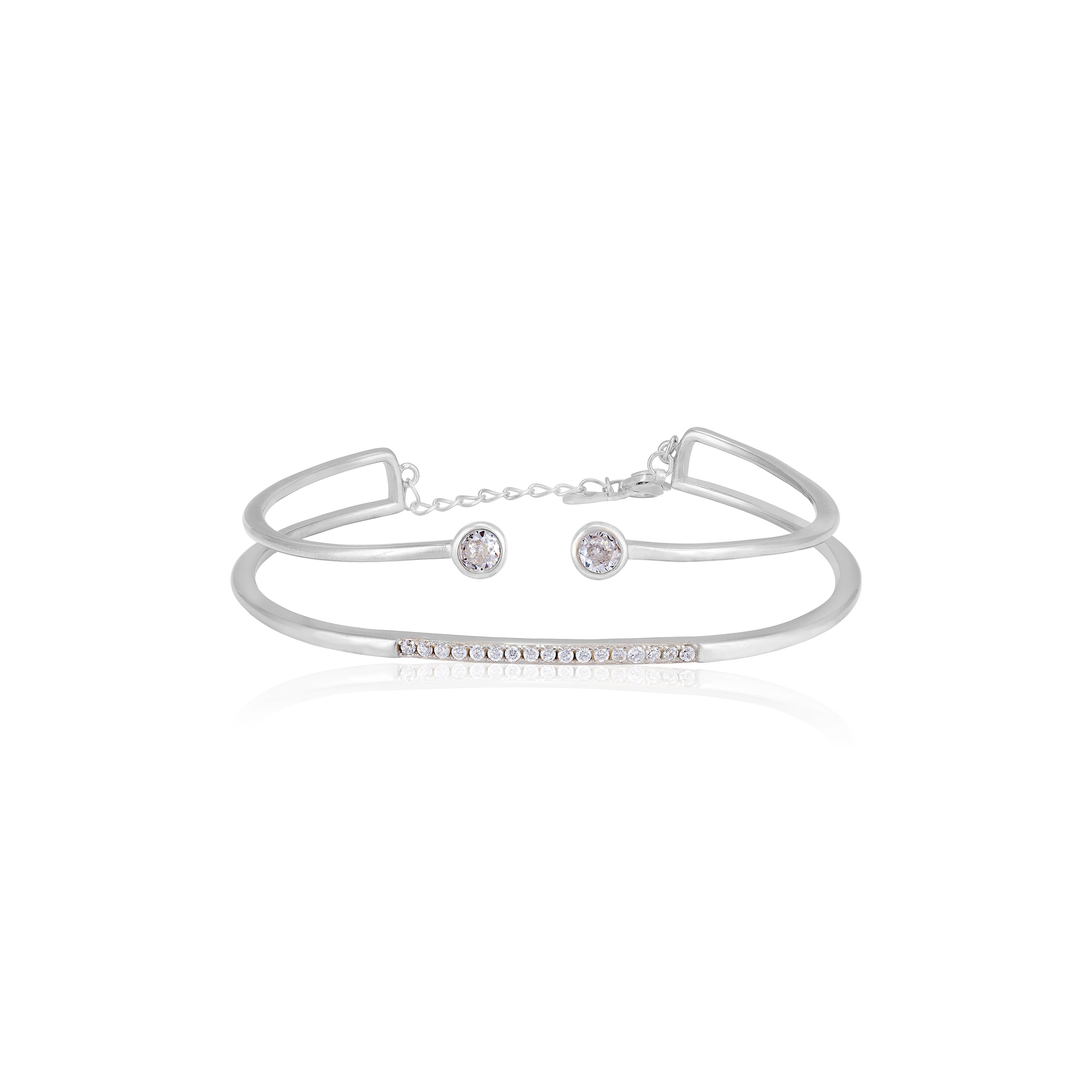 925 Sterling Silver Rhodium Plated Modern Cuff Lock Chain Bracelet For Women