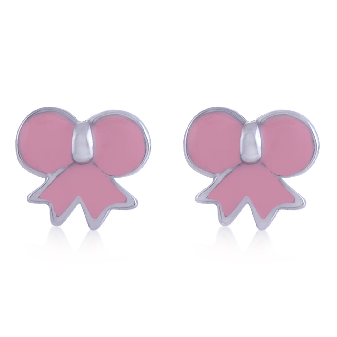 925 Sterling Silver Rhodium Plated Rosie Bow Stud For Kids