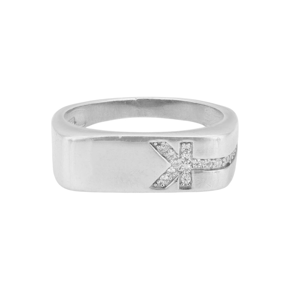 925 Sterling Silver Rhodium Plated Round Cut K Ring for Men
