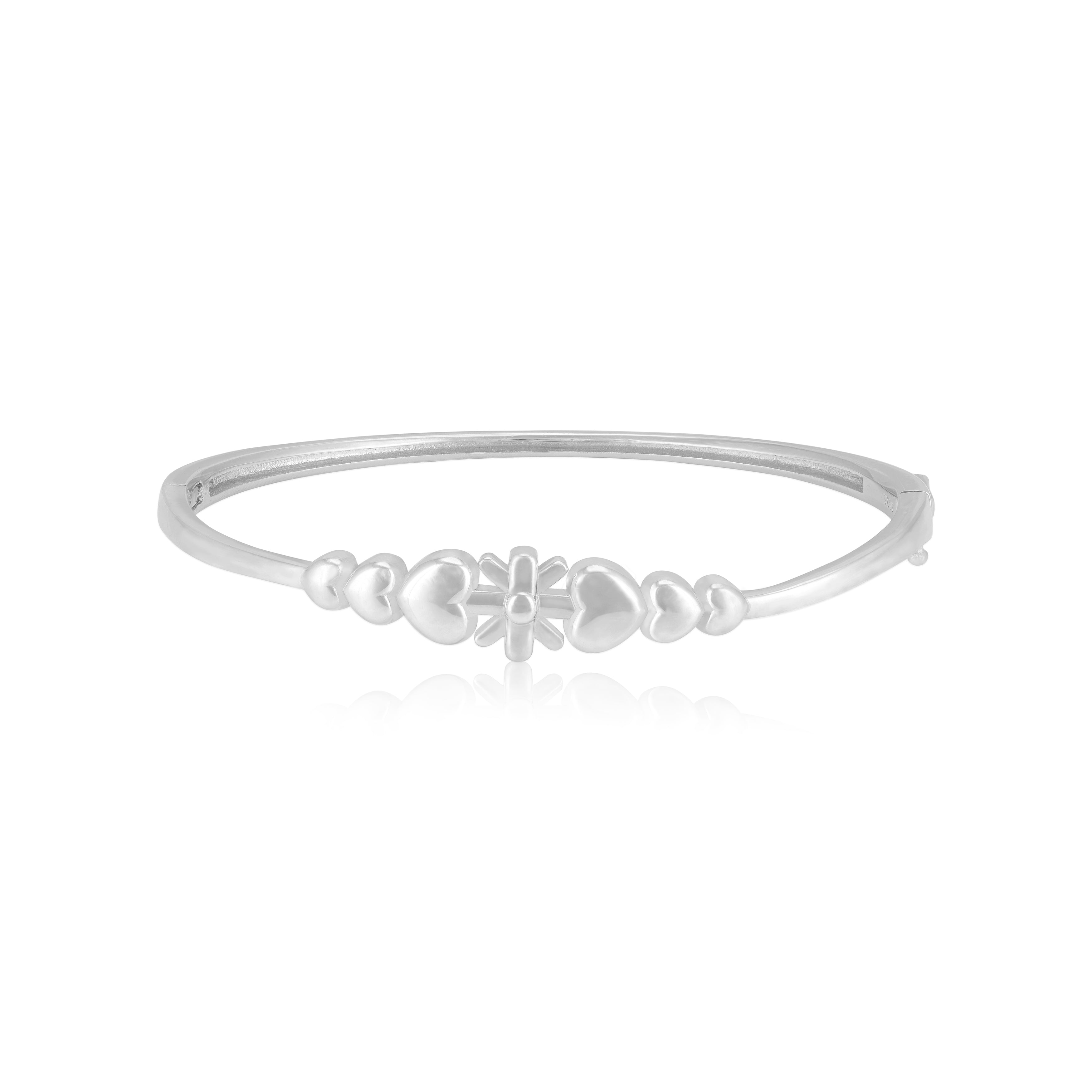 925 Sterling Silver Rhodium Plated Slender Heart Detail Bracelet for Women