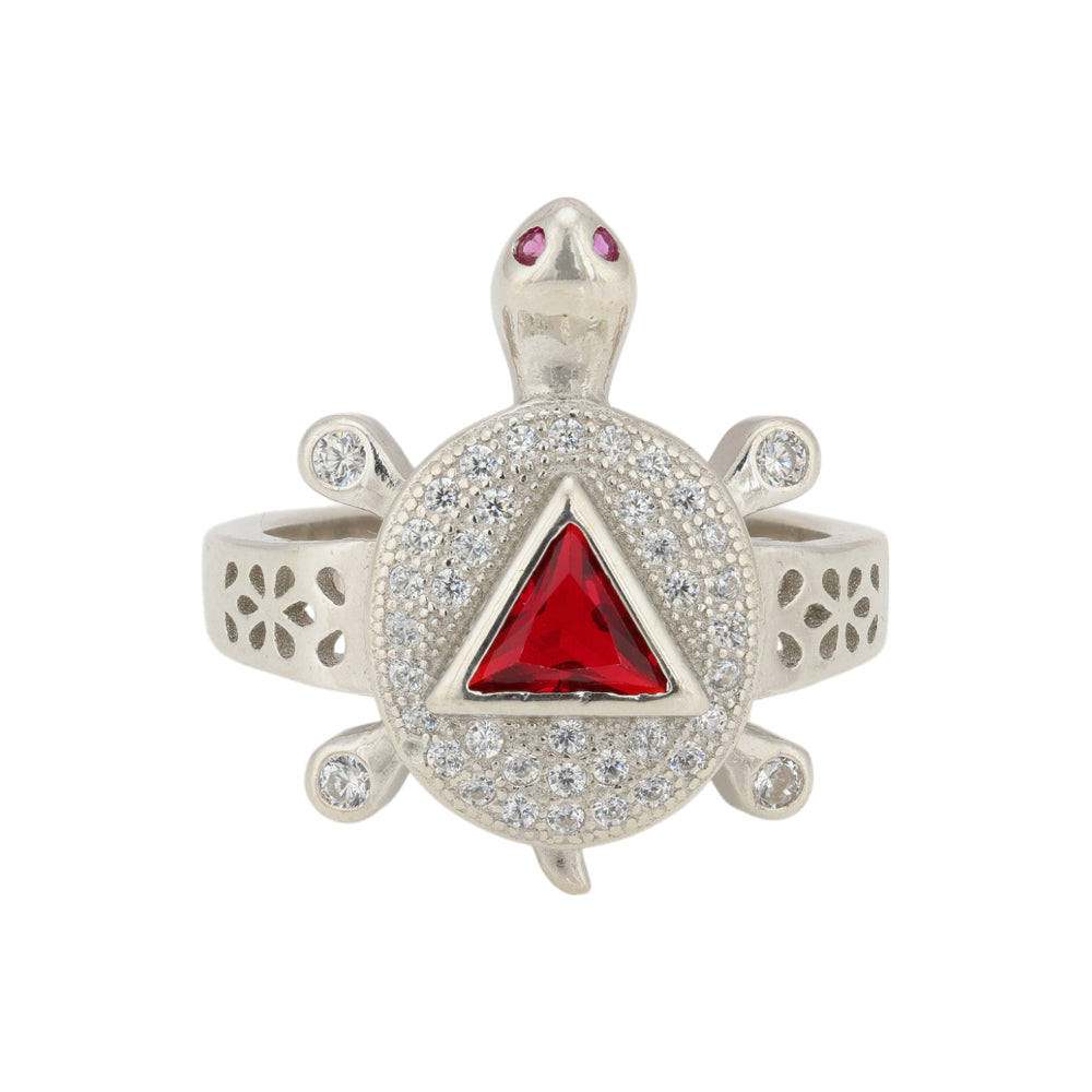 925 Sterling Silver Rhodium Plated Triangle Red Tortoise Rings for Women