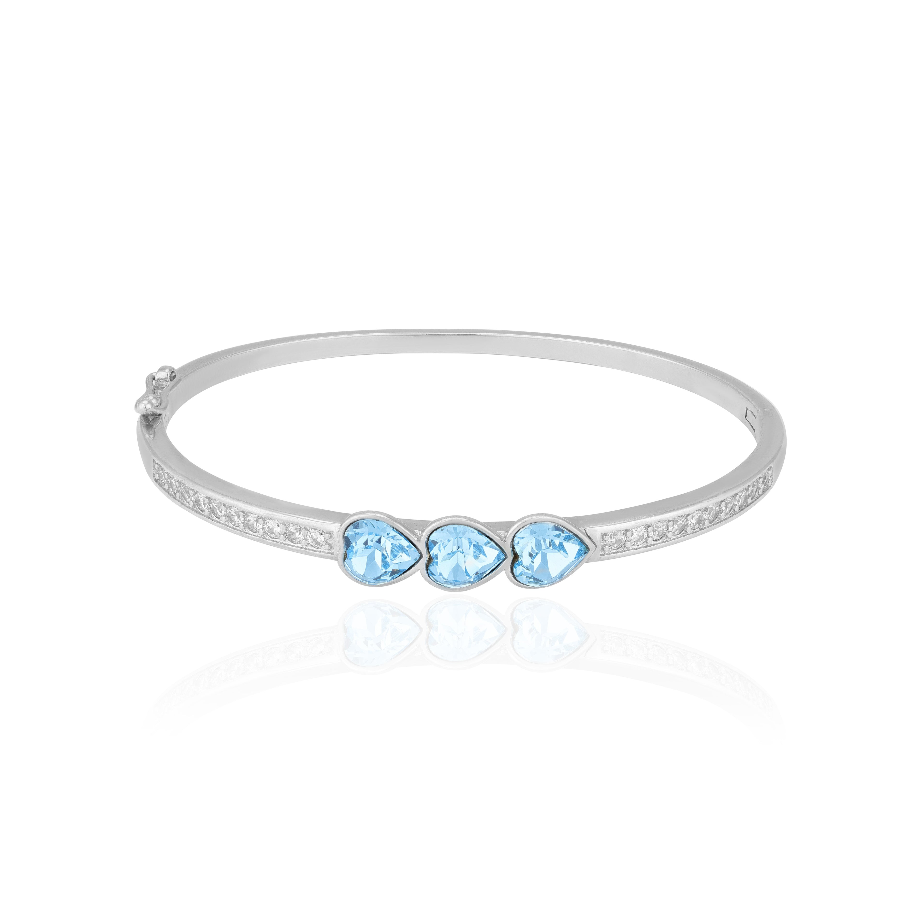925 Sterling Silver Rhodium Plated Triple Blue Heart Bracelet for Women