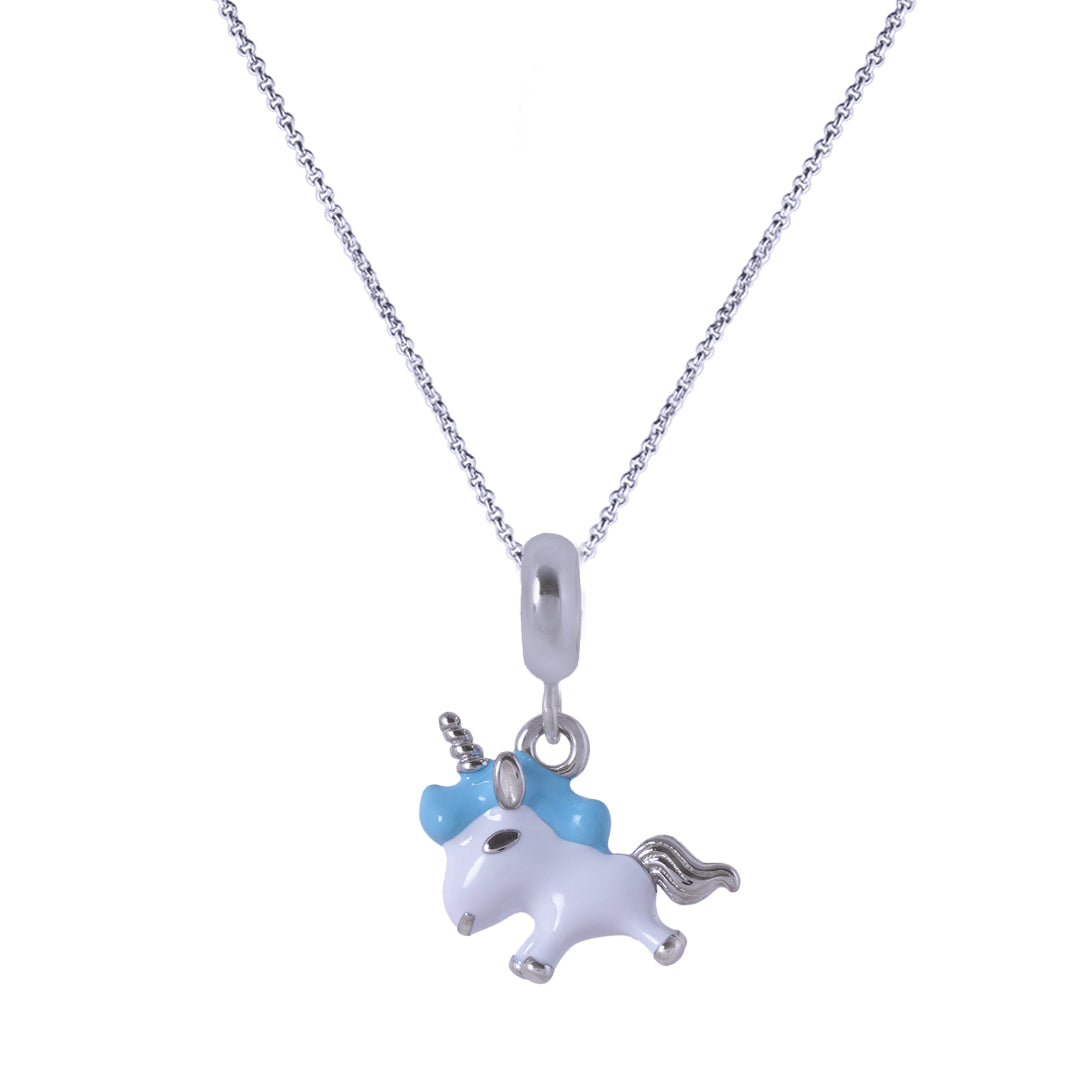 925 Sterling Silver Rhodium Plated Unicorn Pop Pendant For Kids