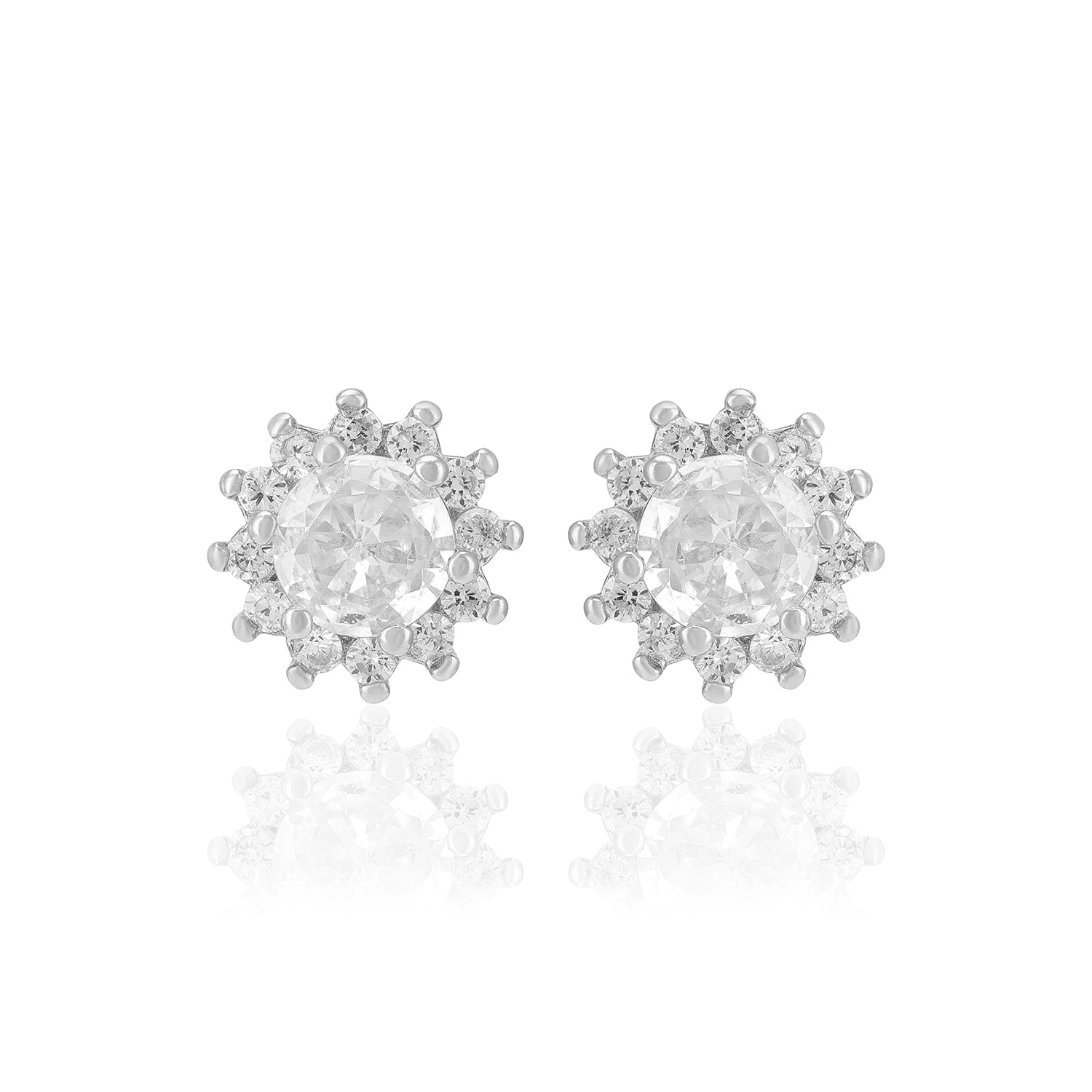 925 Sterling Silver Sparkle Flower Earrings For Women
