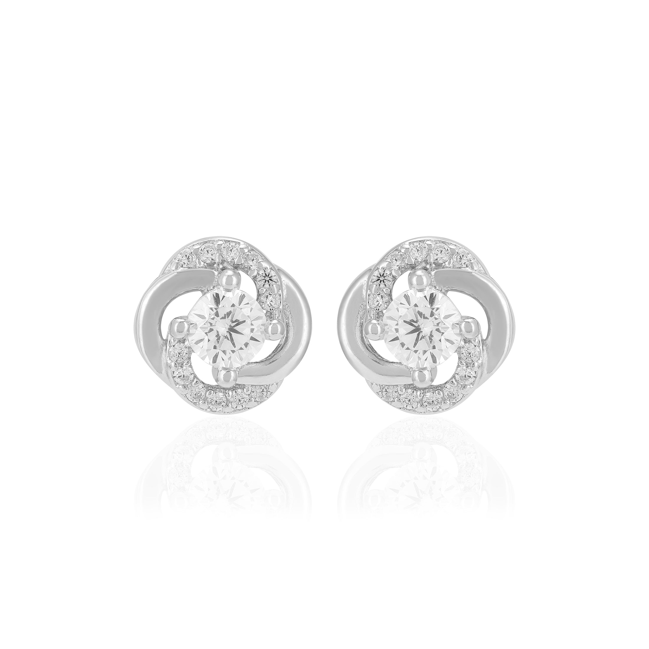 925 Sterling Silver Swirl Wrapped Sleek Stone Earrings For Women
