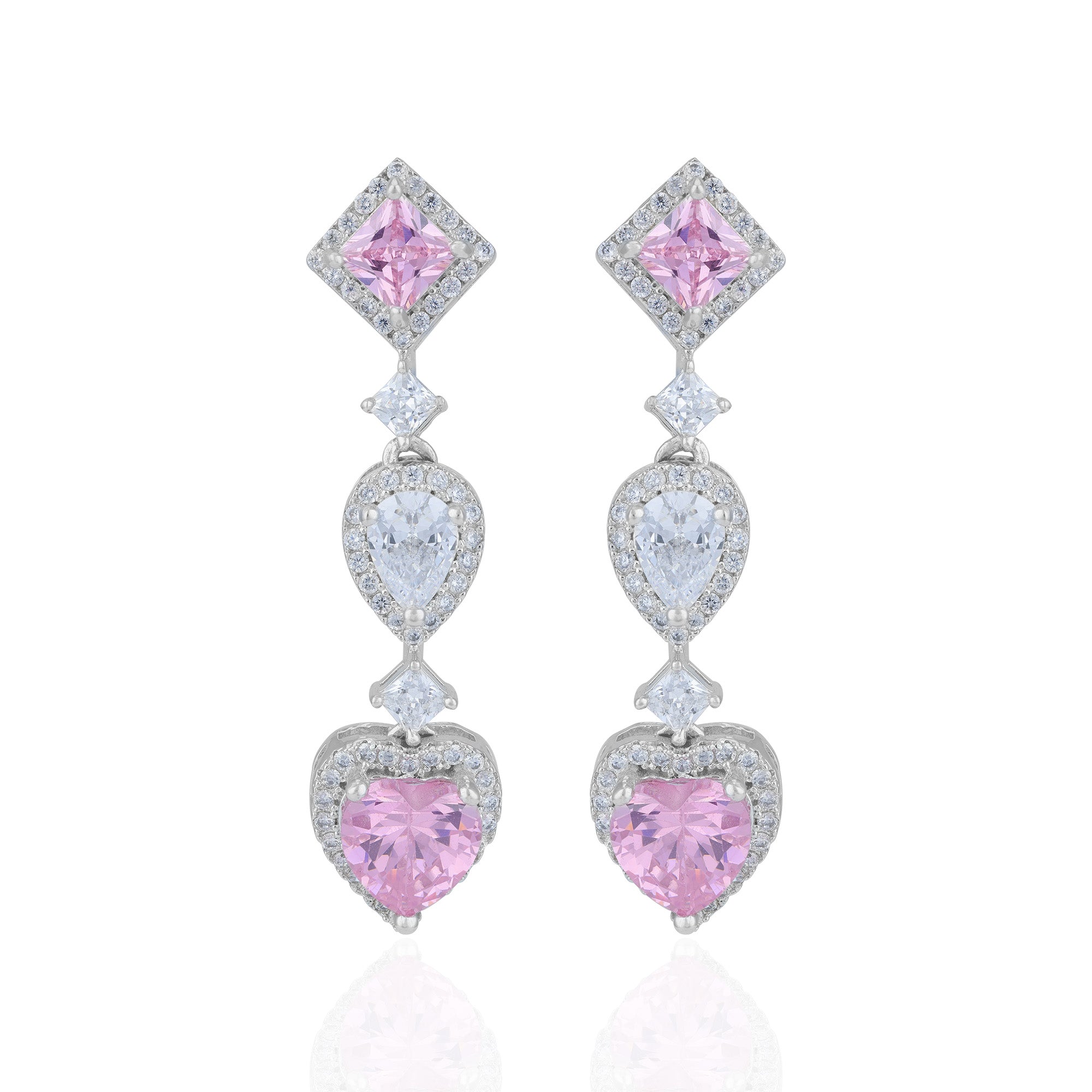 925 Sterling Silver Romantic Cascading Multi-Shape Pink Earrings for Women