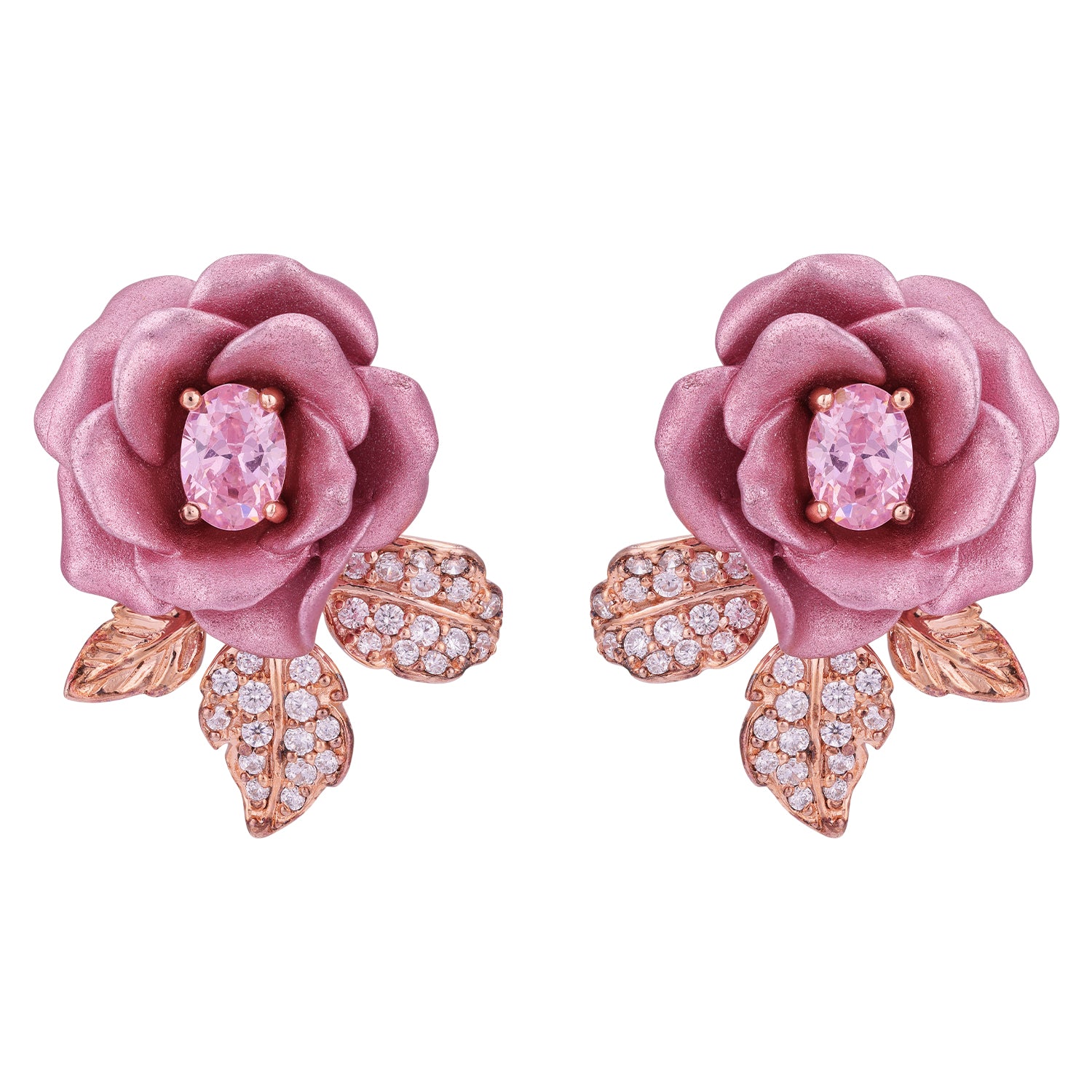 925 Sterling Silver Romantic Floral Motif Crystal Embellishment Earrings for Women