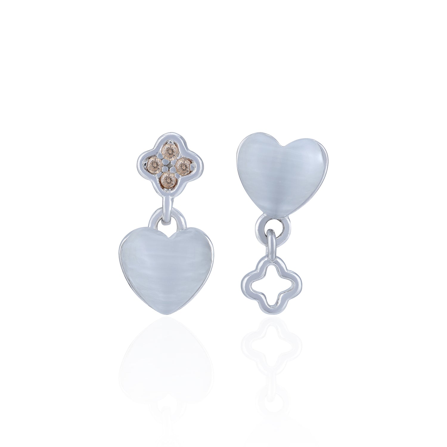 925 Sterling Silver Romantic Floral White Heart Drop Earring for Women