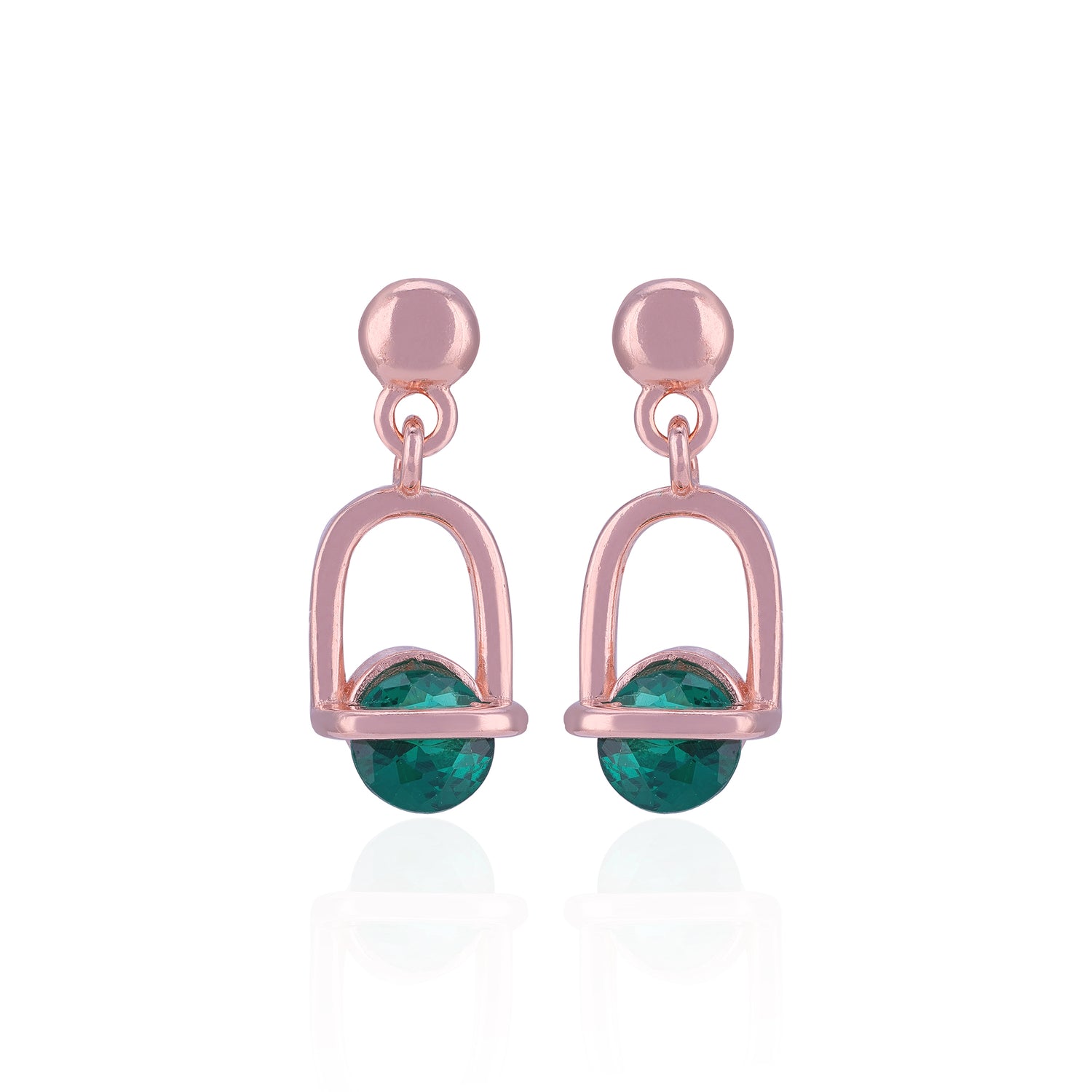 925 Sterling Silver Rose-Gold Geometric Arch With Green Crystal Earring for Women