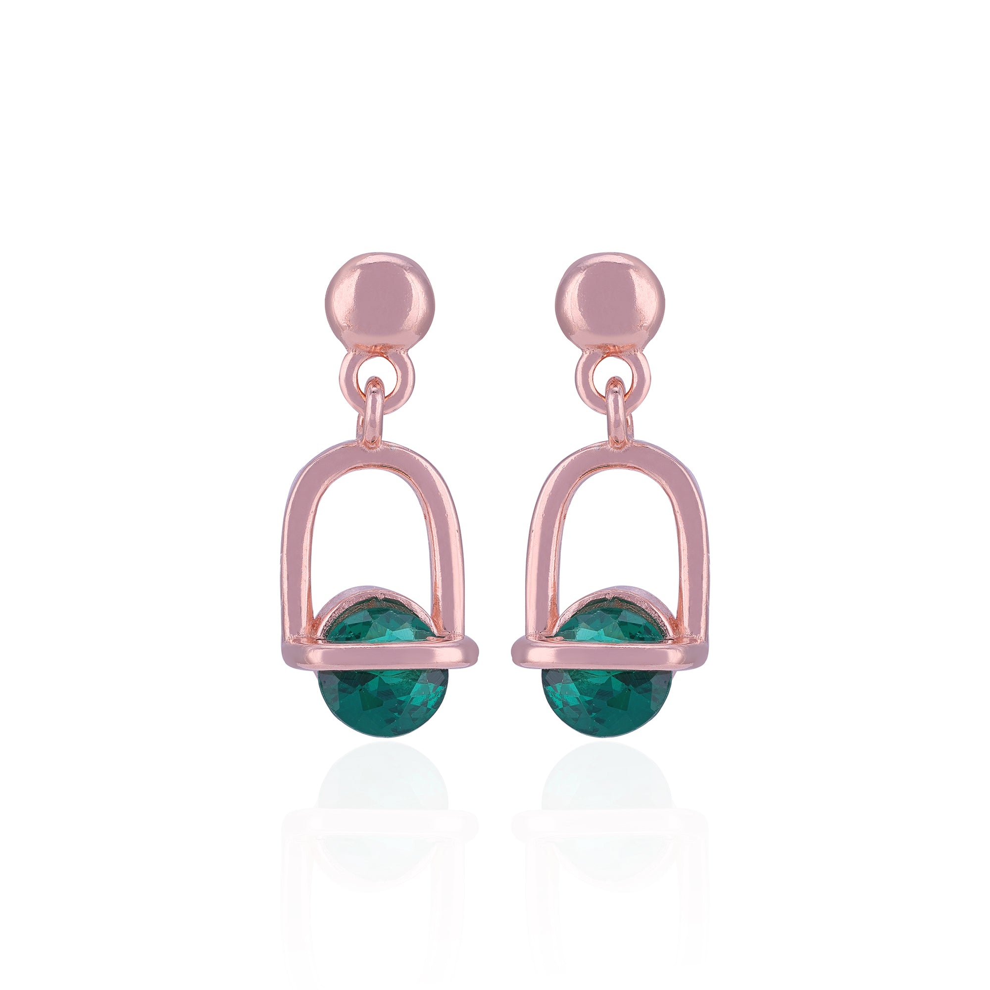 925 Sterling Silver Rose-Gold Geometric Arch With Green Crystal Earring for Women
