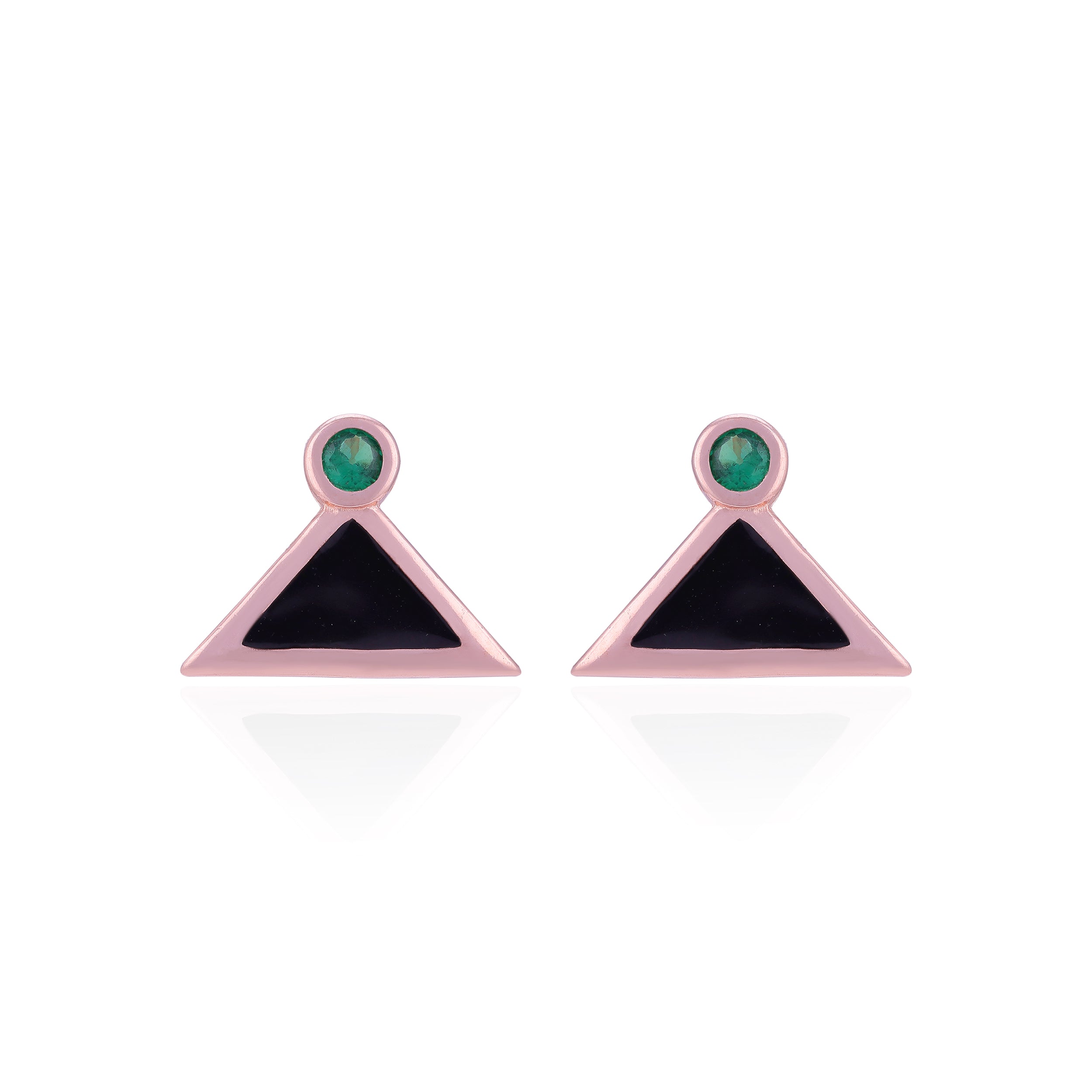 Pair of triangle-shaped earrings with green gemstones