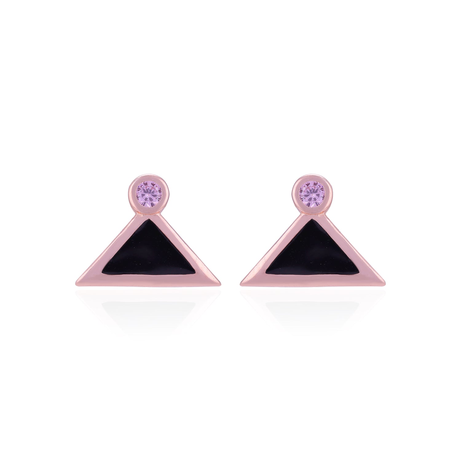 A pair of Rose-Plated earring with Black Enamel