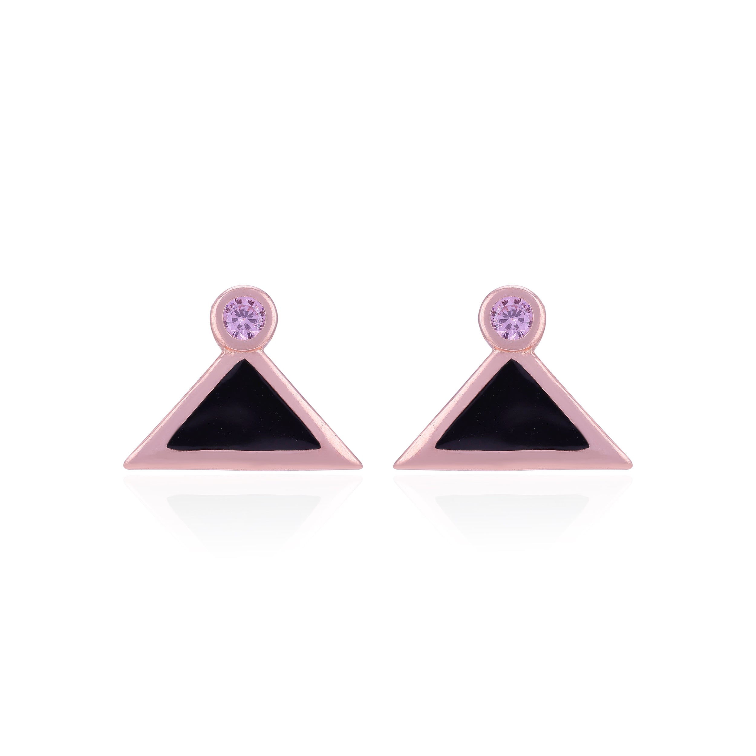 A pair of Rose-Plated earring with Black Enamel
