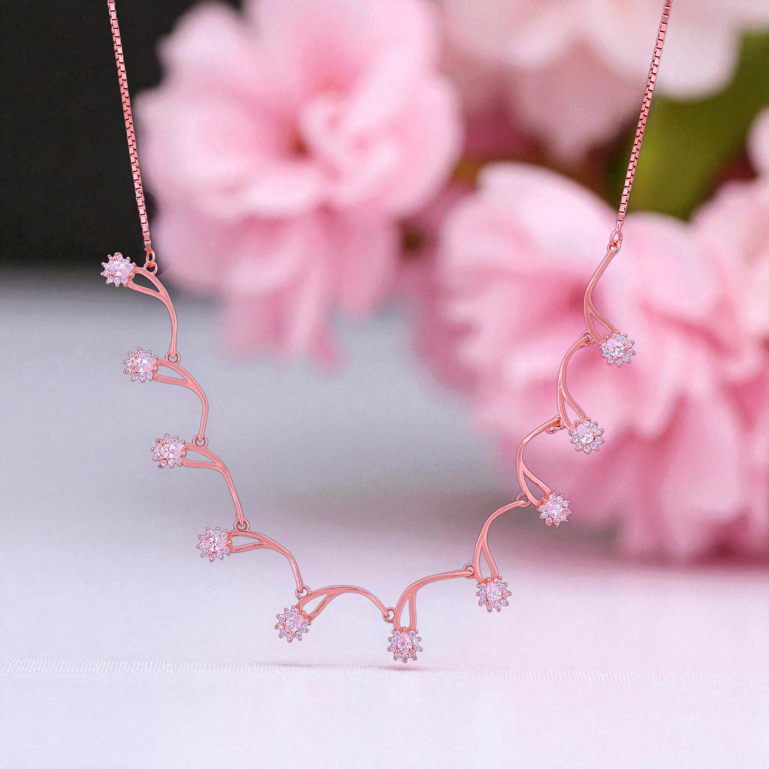 925 Sterling Silver Rose Gold Bloomfall Pearl Drop Necklace for Women