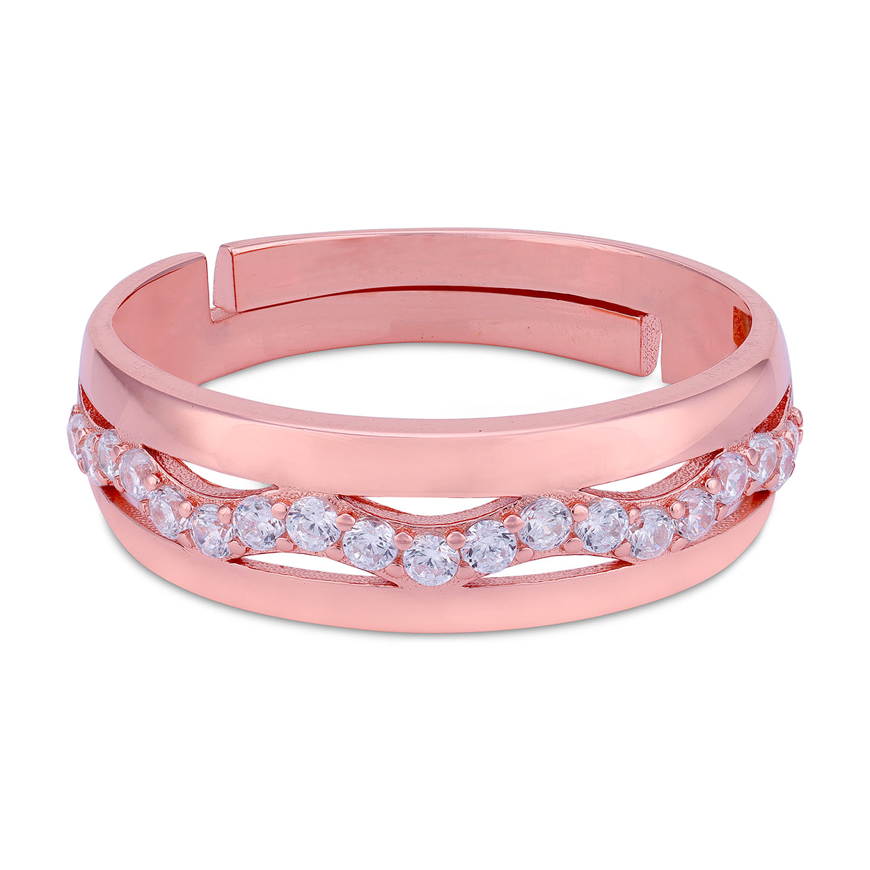 925 Sterling Silver Rose Gold Finish Openwork Wave Design Band Ring for Men