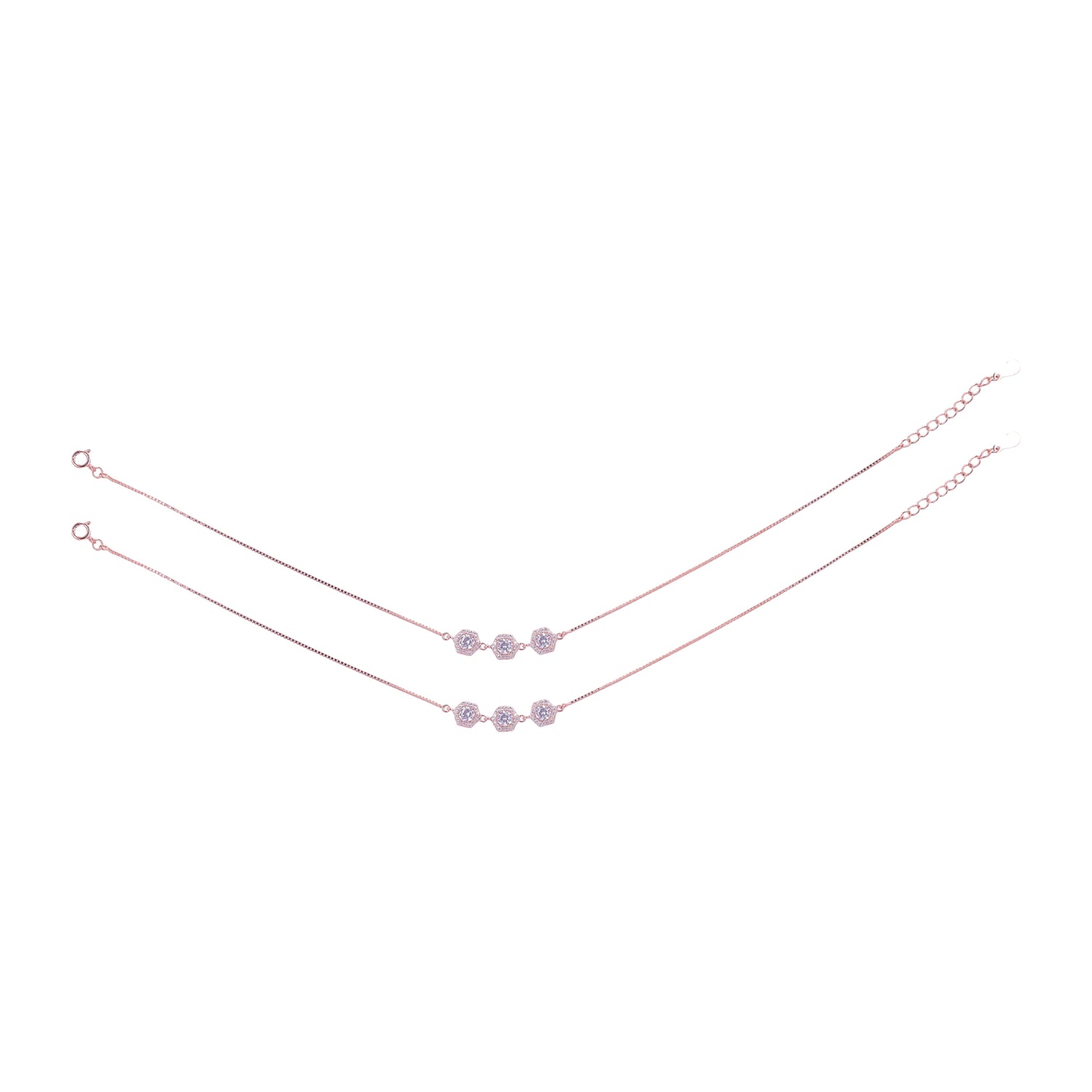 925 Sterling Silver Rose Gold Honeycomb Shine Anklets For Women