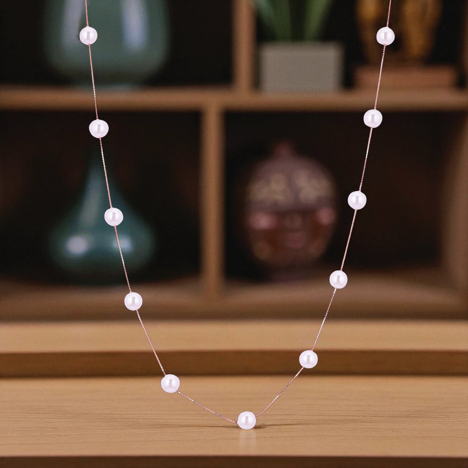 925 Sterling Silver Rose Gold Pearl Harmony Chain For Women