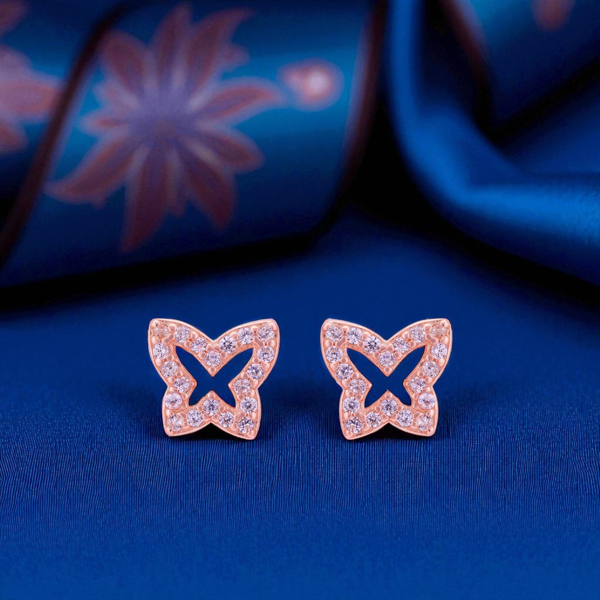 925 Sterling Silver Rose Gold Petite Butterfly Earrings for Women