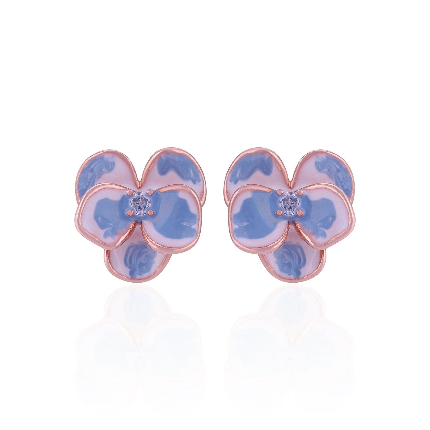 925 Sterling Silver Rose Gold Plated Blue Bloom Stud for Women
