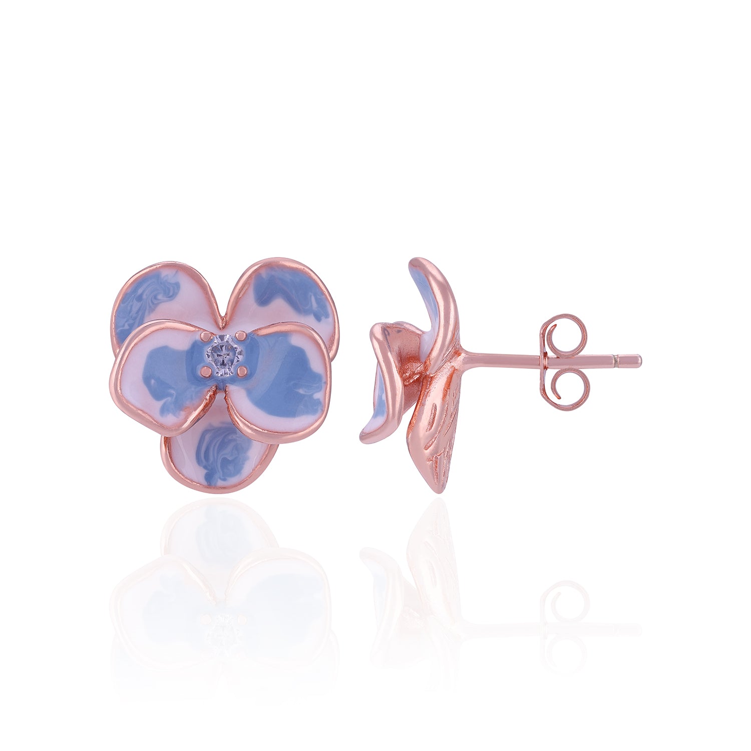 925 Sterling Silver Rose Gold Plated Blue Bloom Stud for Women