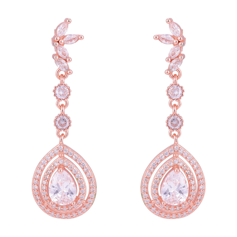 925 Sterling Silver Rose Gold Plated Circlet Pear Dangle Earrings For Women