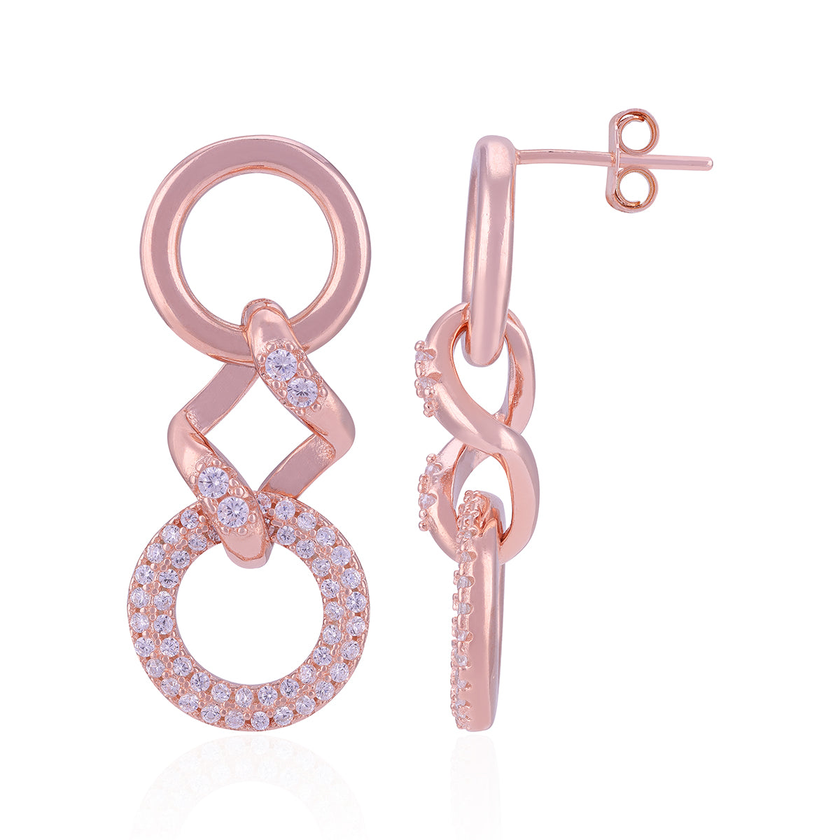 925 Sterling Silver Rose Gold Plated Dual Circle Earring for Women