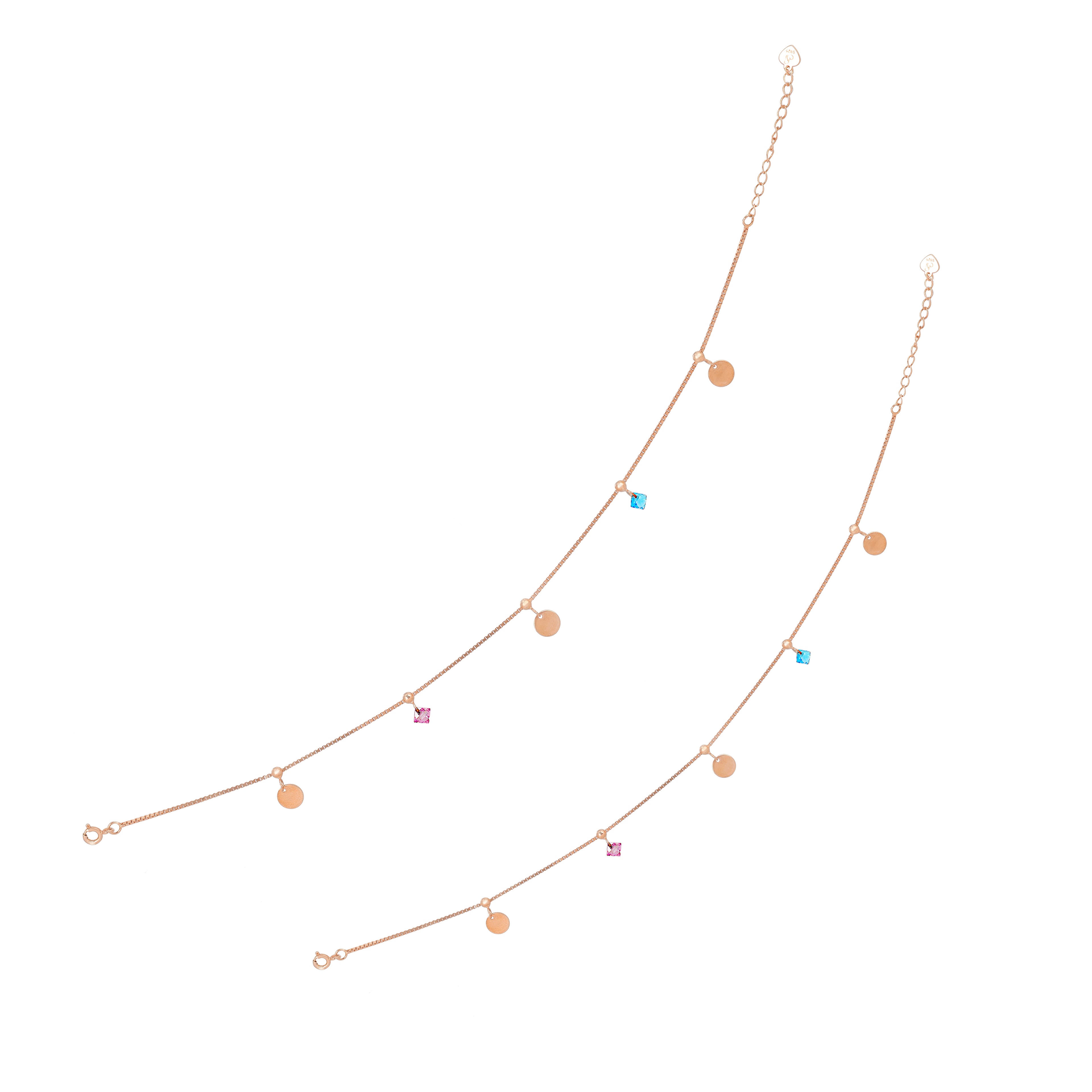 925 Sterling Silver Rose Gold Plated Halo Kite Drops Anklets For Women