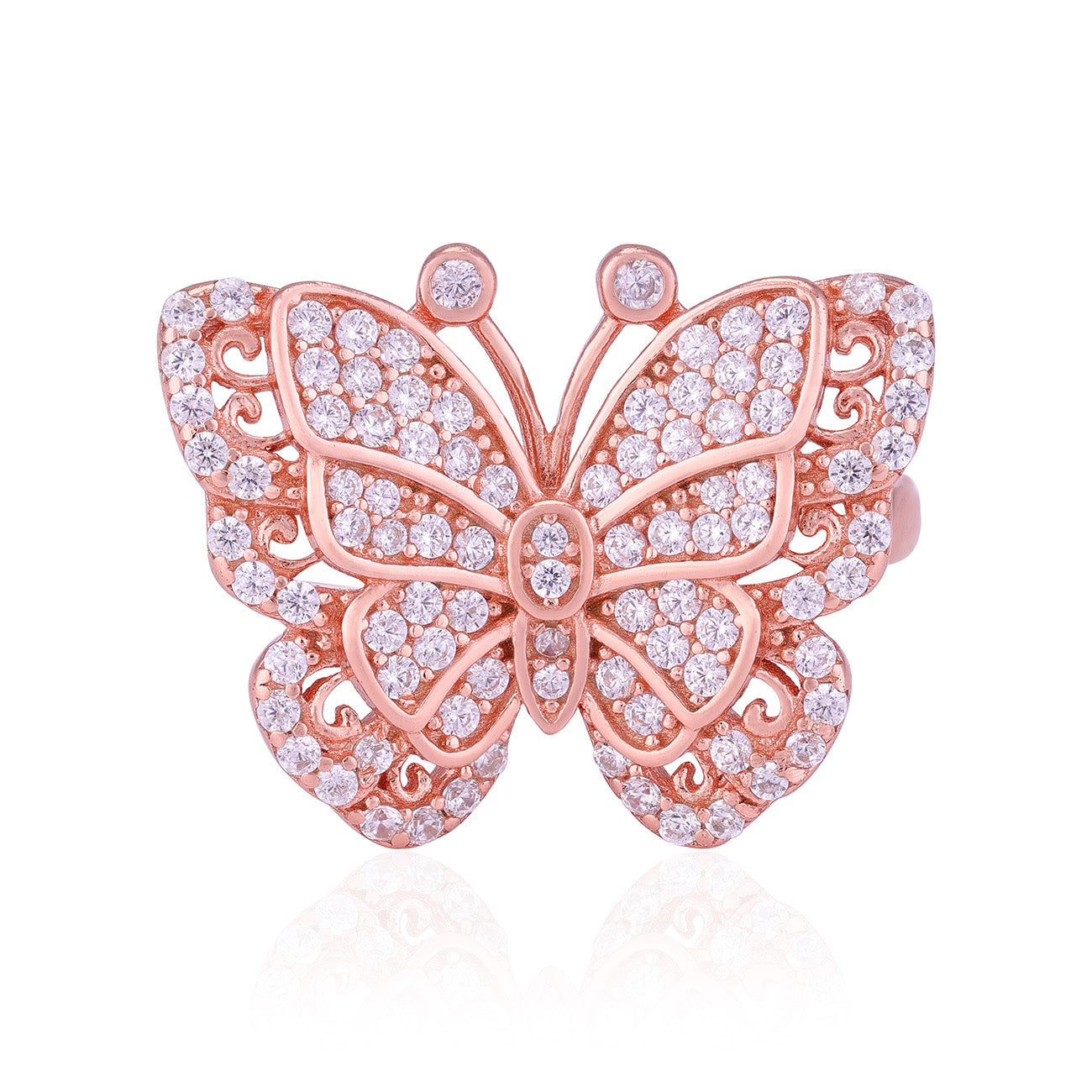 925 Sterling Silver Rose Gold Plated Intricate Butterfly Statement Ring for Women
