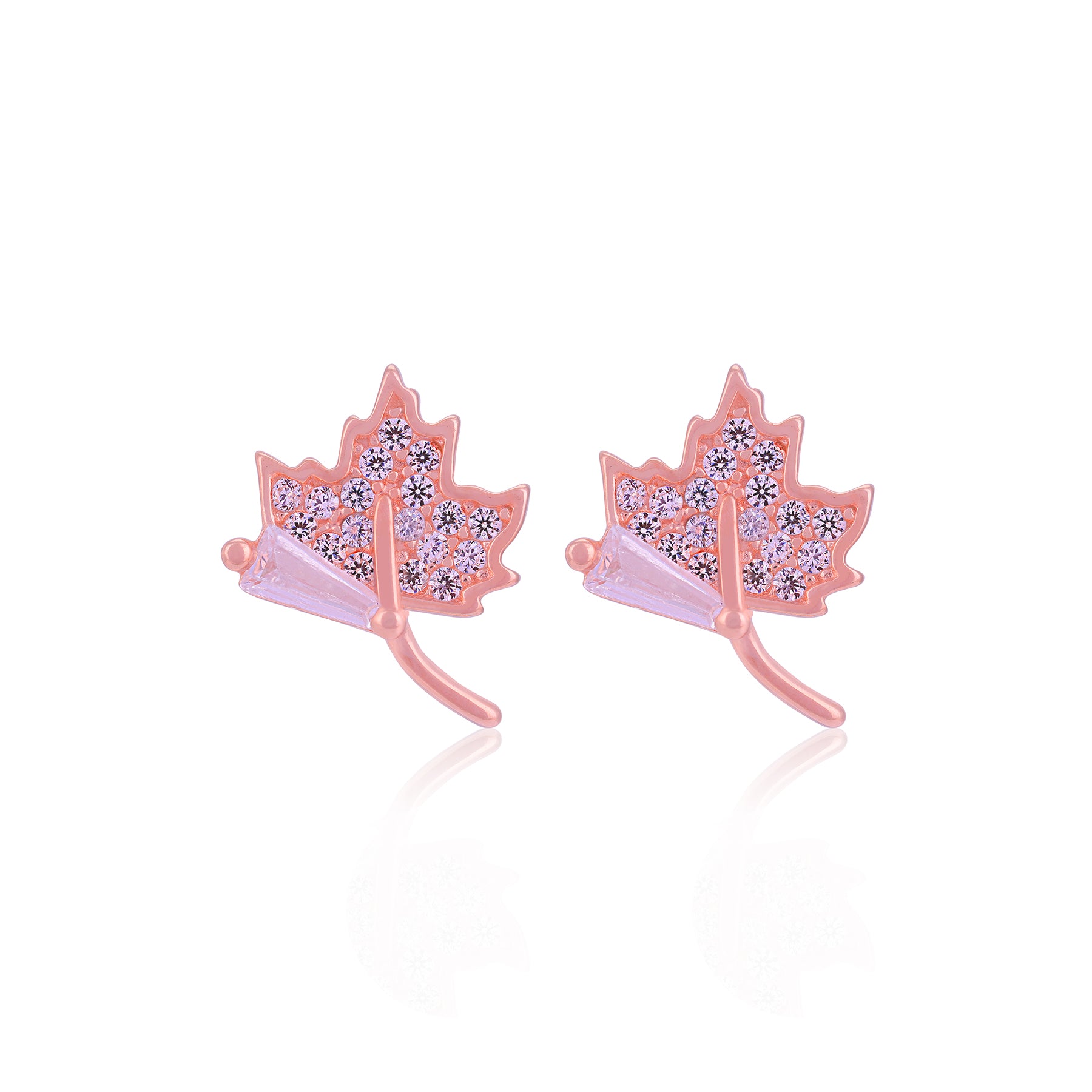 925 Sterling Silver Rose Gold Plated Maple Leaf Stud For Women