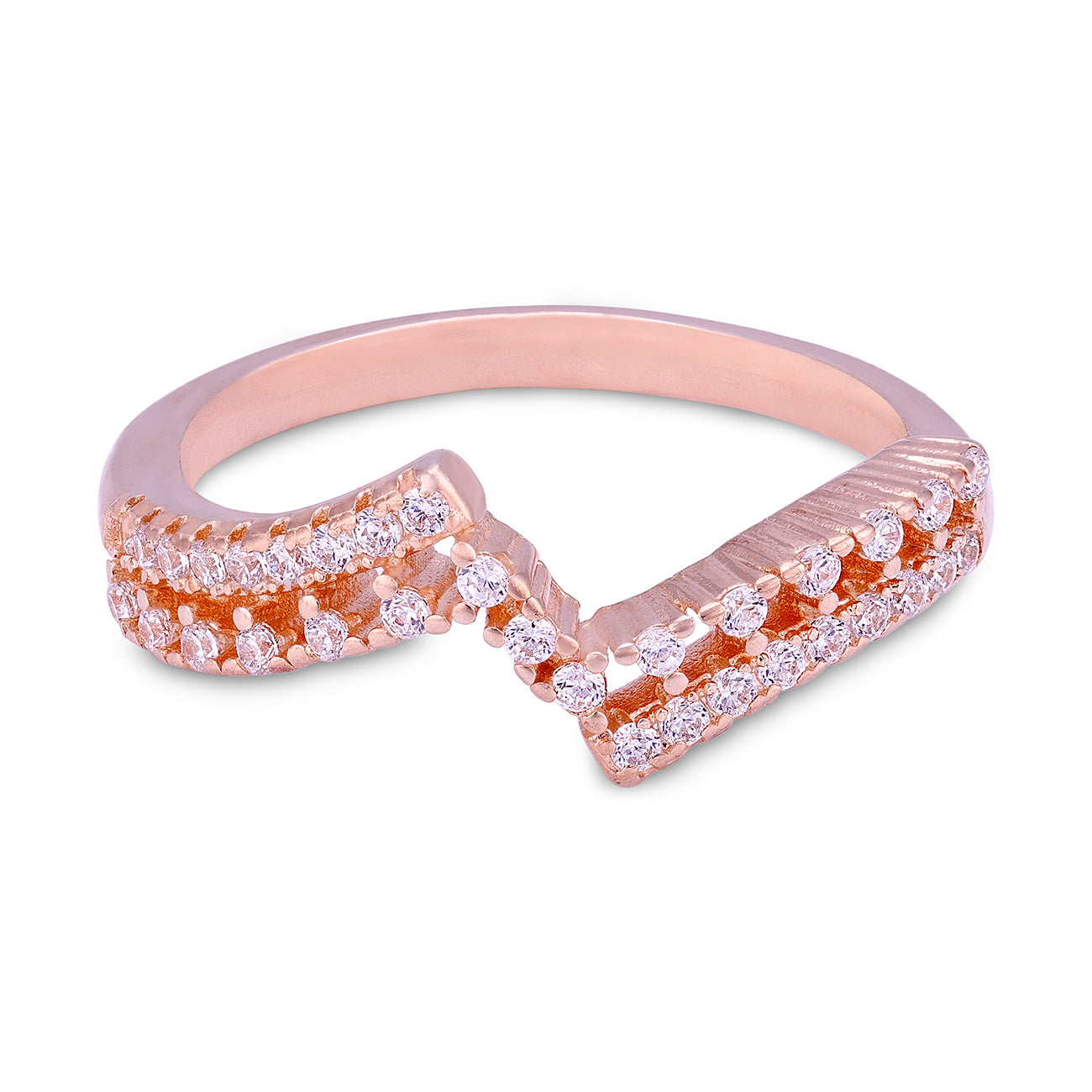 925 Sterling Silver Rose Gold Plated Minimalist V-Cut Ring for Women