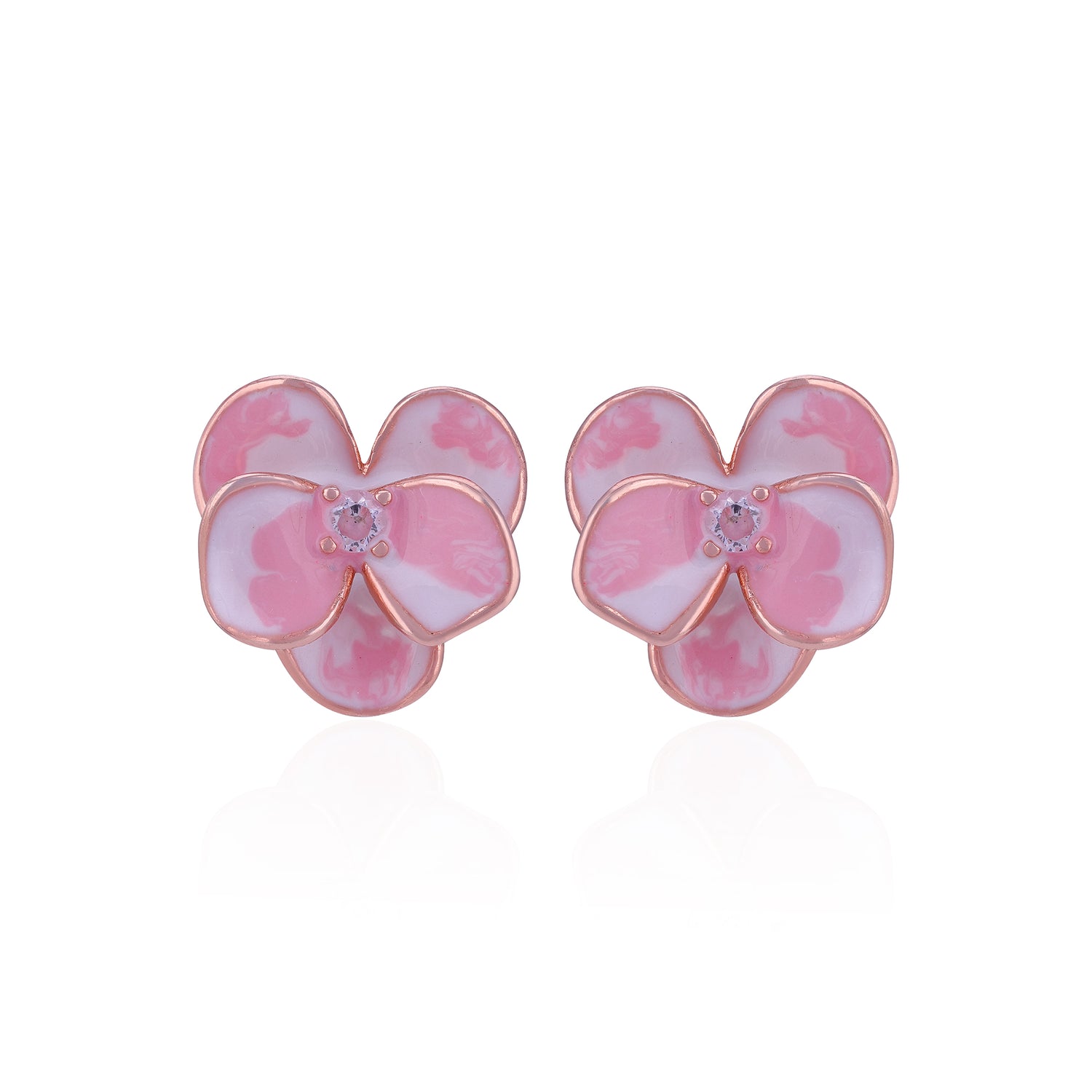 925 Sterling Silver Rose Gold Plated Pink Floral Stud for Women