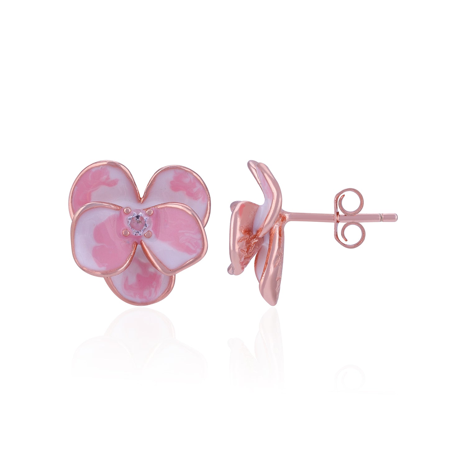 925 Sterling Silver Rose Gold Plated Pink Floral Stud for Women