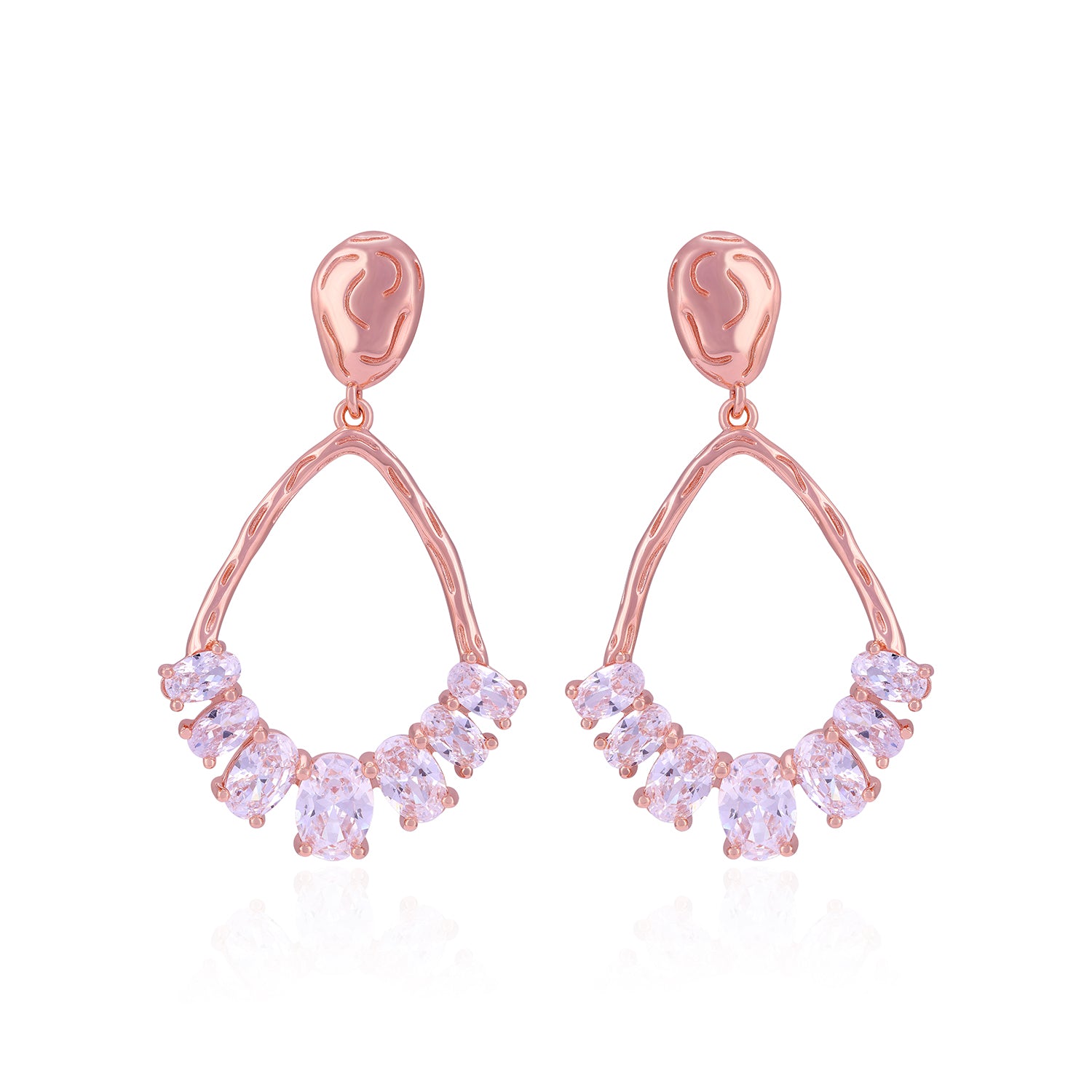 925 Sterling Silver Rose Gold Plated Teardrop Crystal Cluster Earring for Women