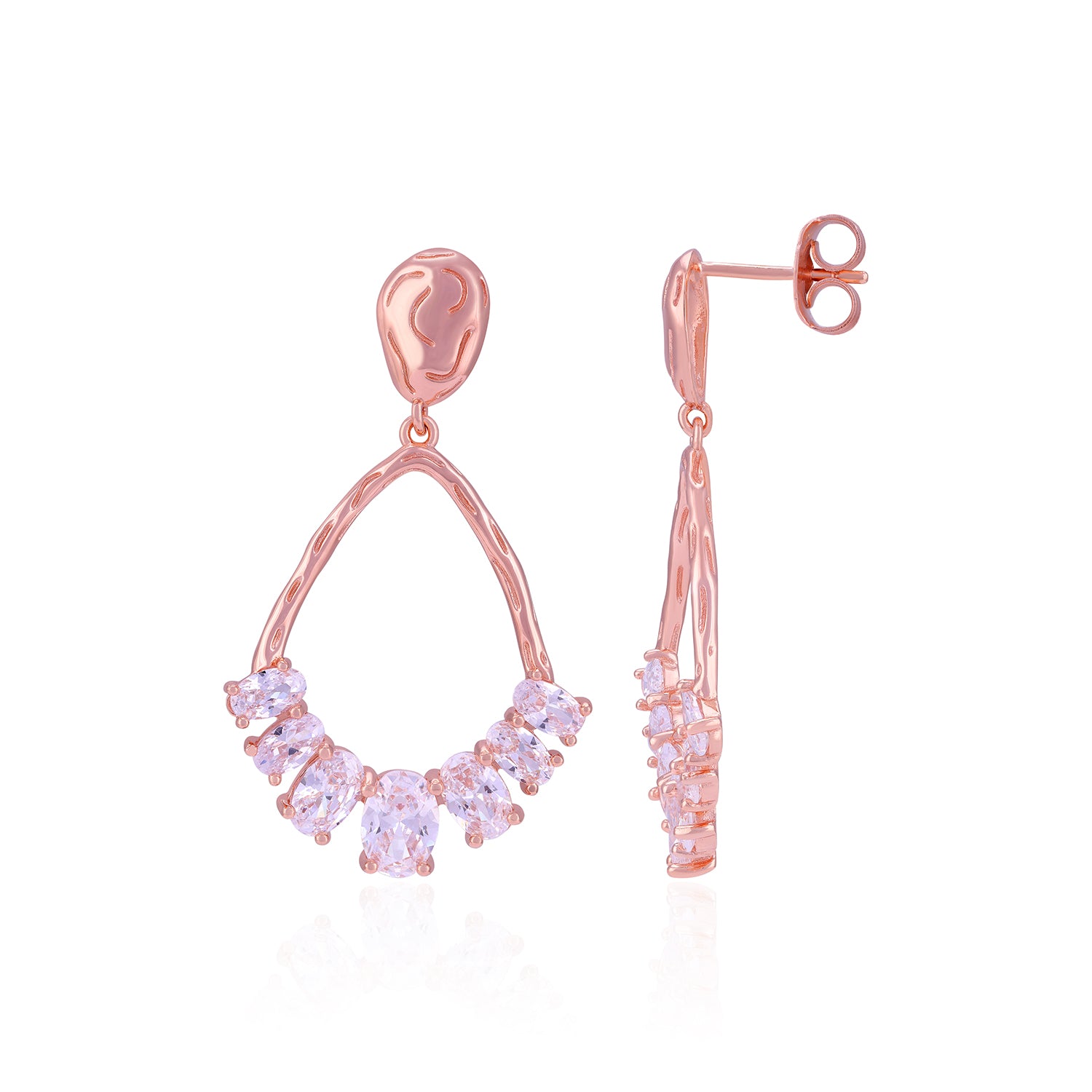 925 Sterling Silver Rose Gold Plated Teardrop Crystal Cluster Earring for Women