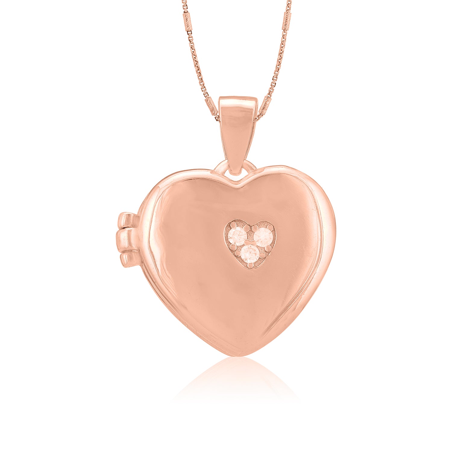 925 Sterling Silver Rose Gold Platted Triple Stone Heart For Women