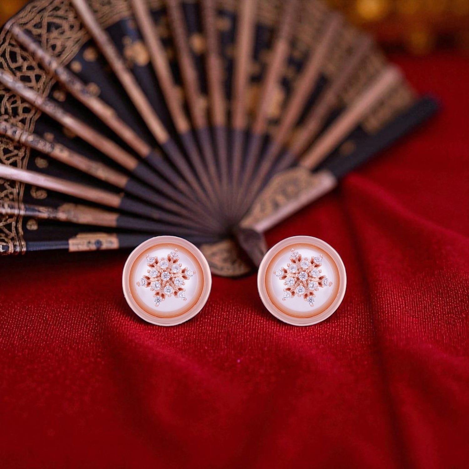 925 Sterling Silver Rose Gold Snowflake   Mother-of-Pearl Earrings for Women