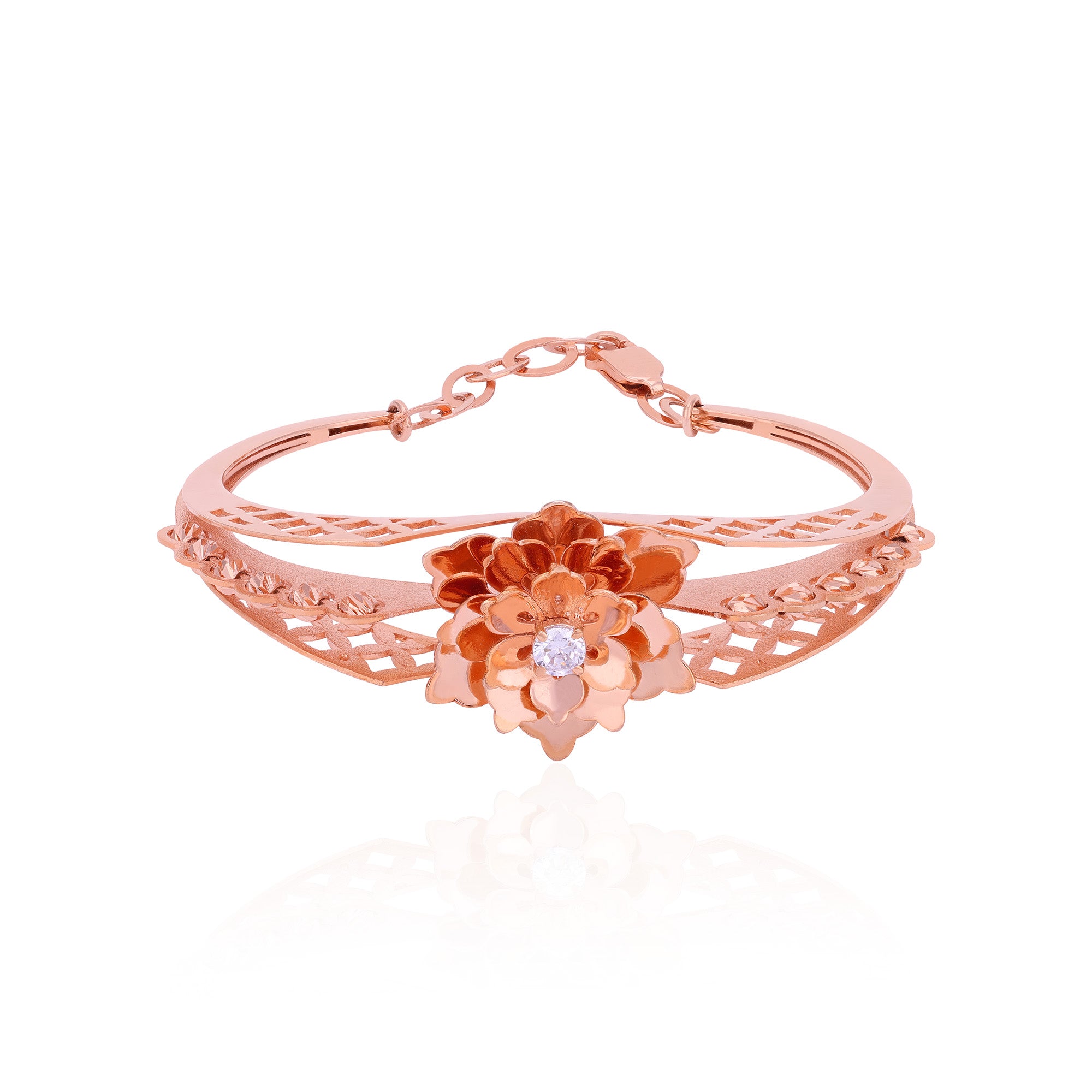925 Sterling Silver Rosegold Elegant Blossom Lace Kada For Women
