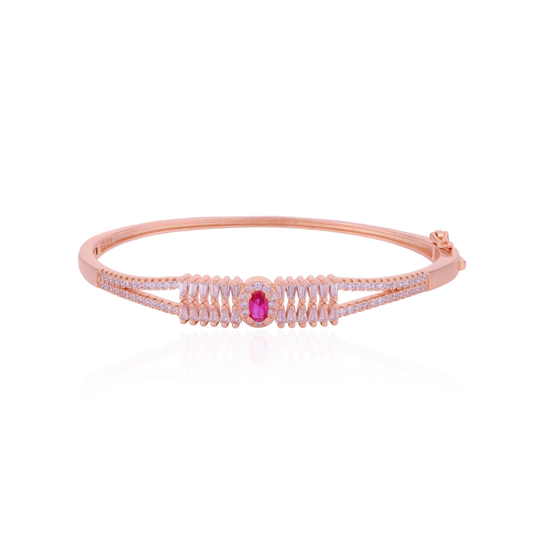 925 Sterling Silver Rosegold Majestic Ruby Halo Kada For Women
