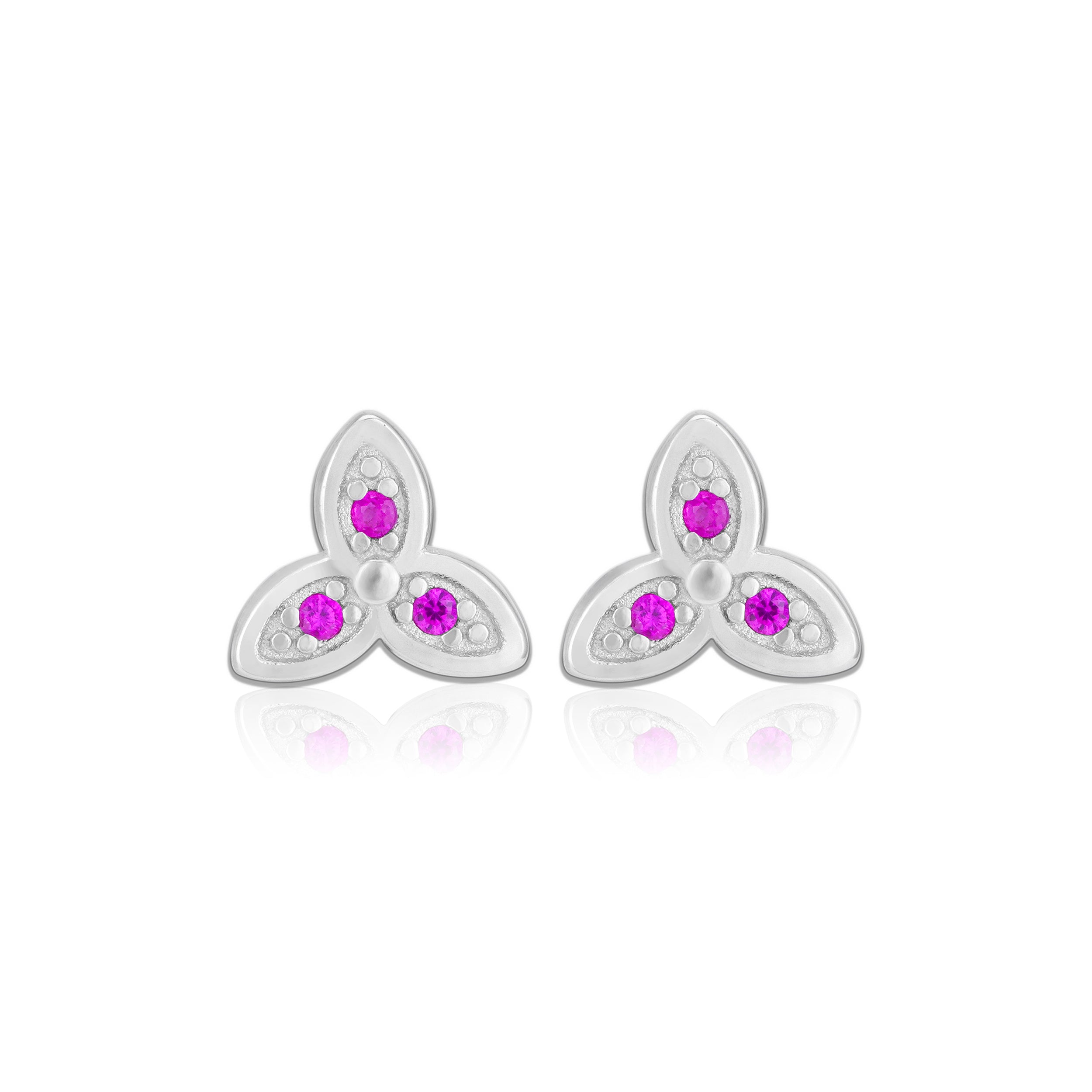 925 Sterling Silver Rosy Bloom Triple Petal Rhodium Plated Stud For Women