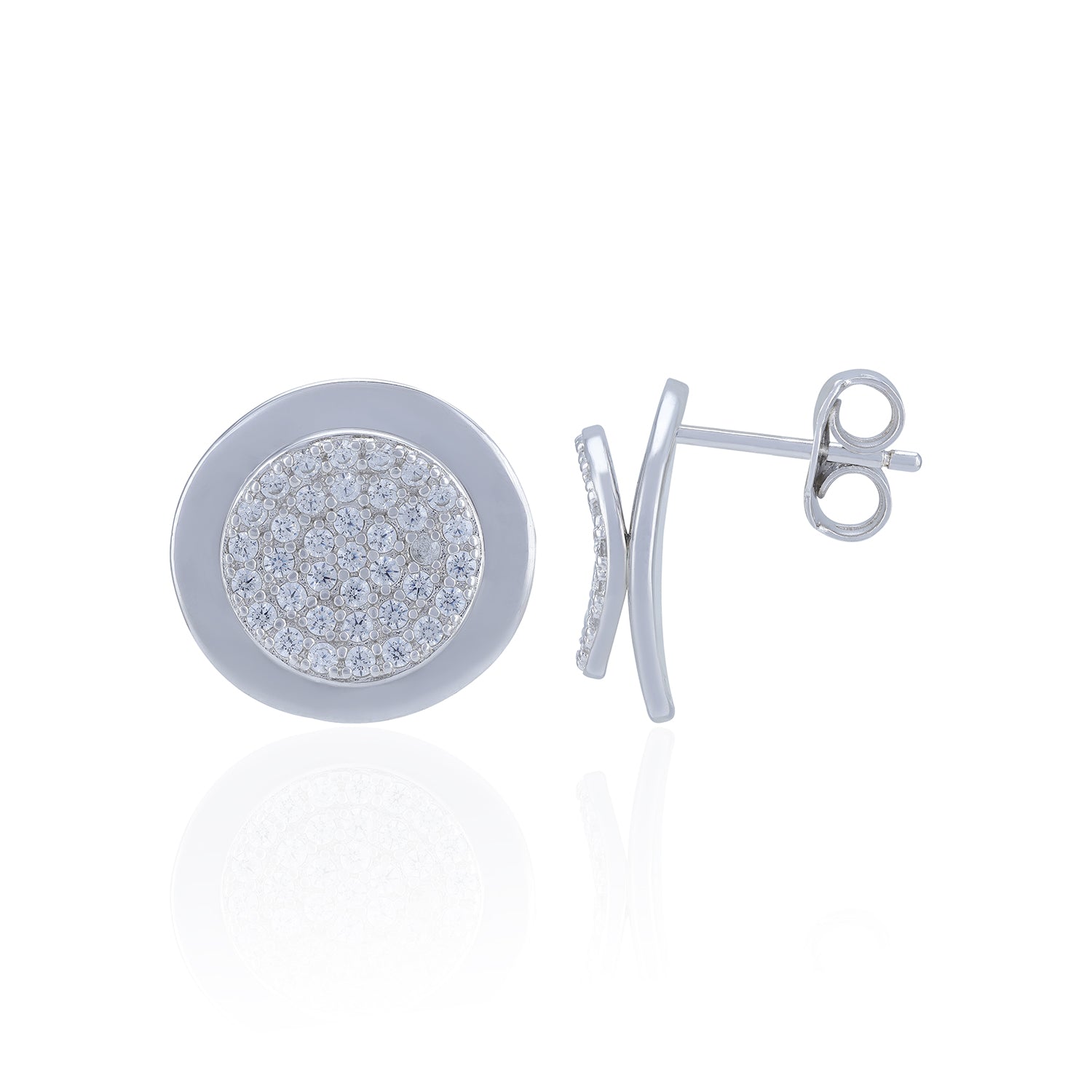 925 Sterling Silver Round Halo Crystal Stud for Women