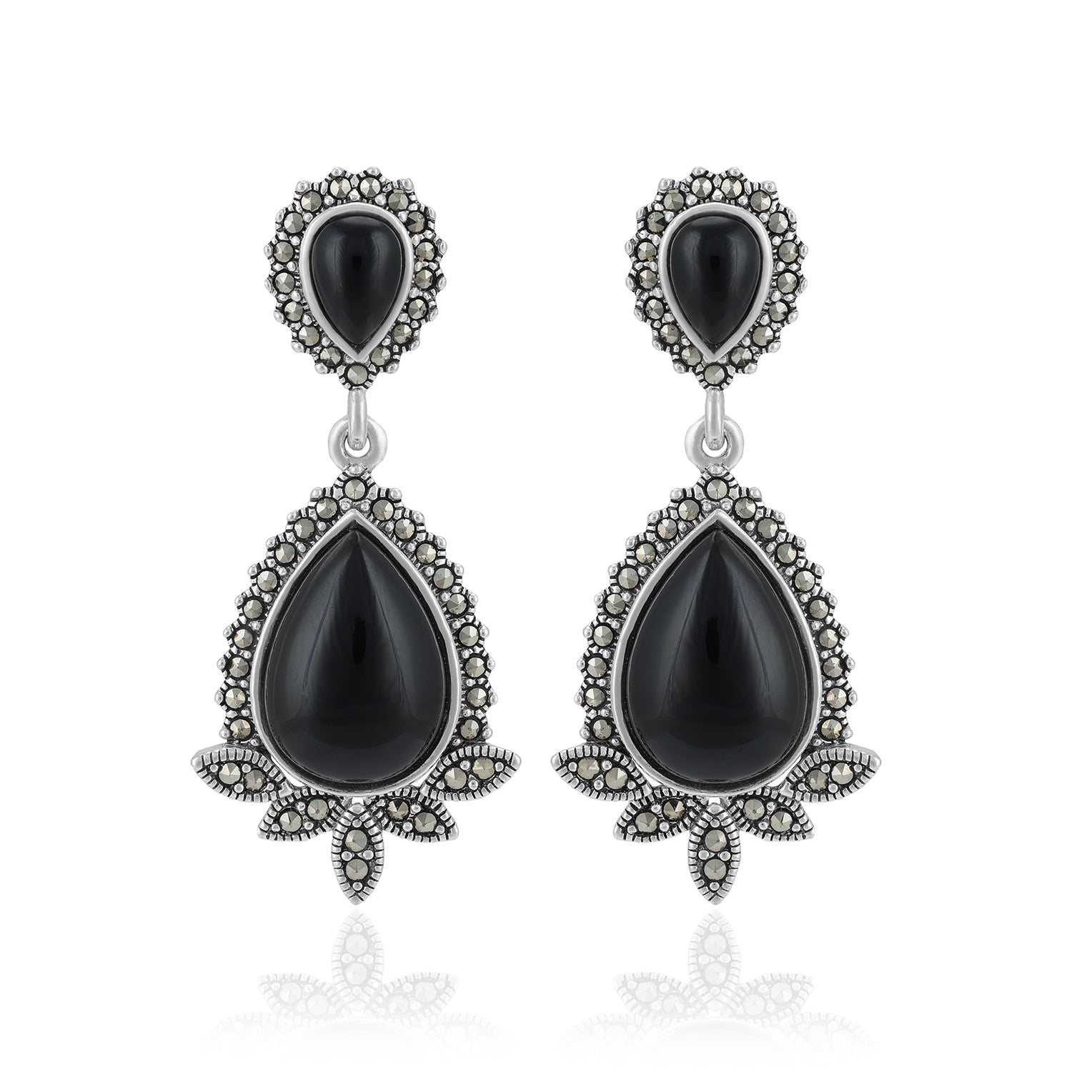 925 Sterling Silver Royal Noir Teardrop Oxidised Earrings For Women