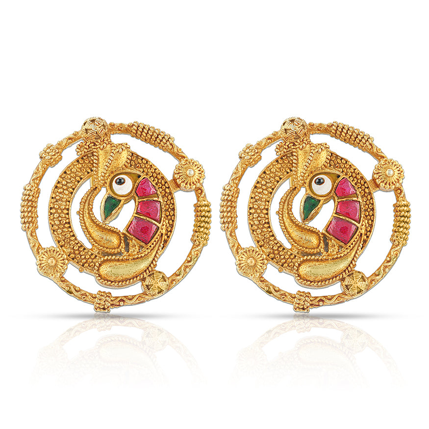 925 Sterling Silver Royal Peacock Motif Round earring for Women