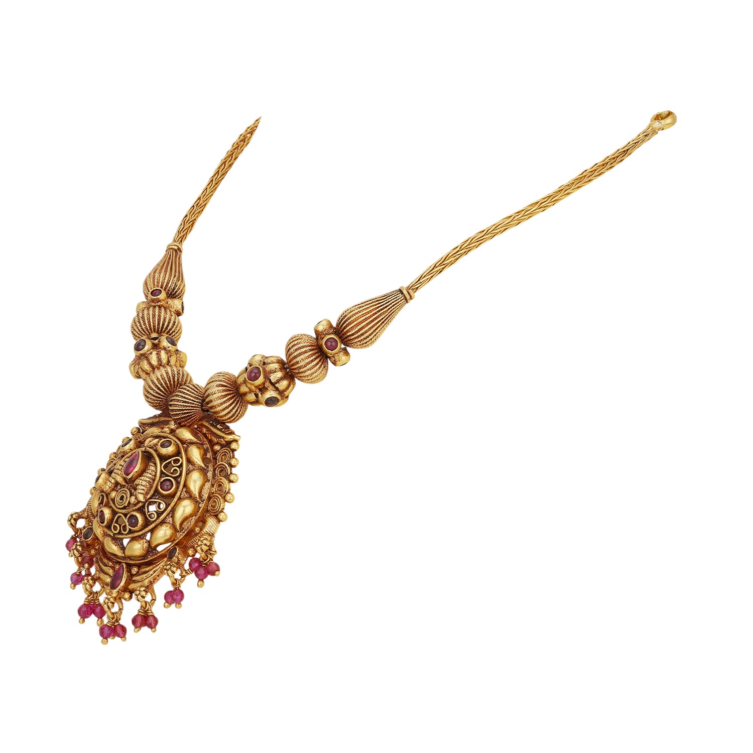 925 Sterling Silver Royal Round Medallion Temple Haaram for Women