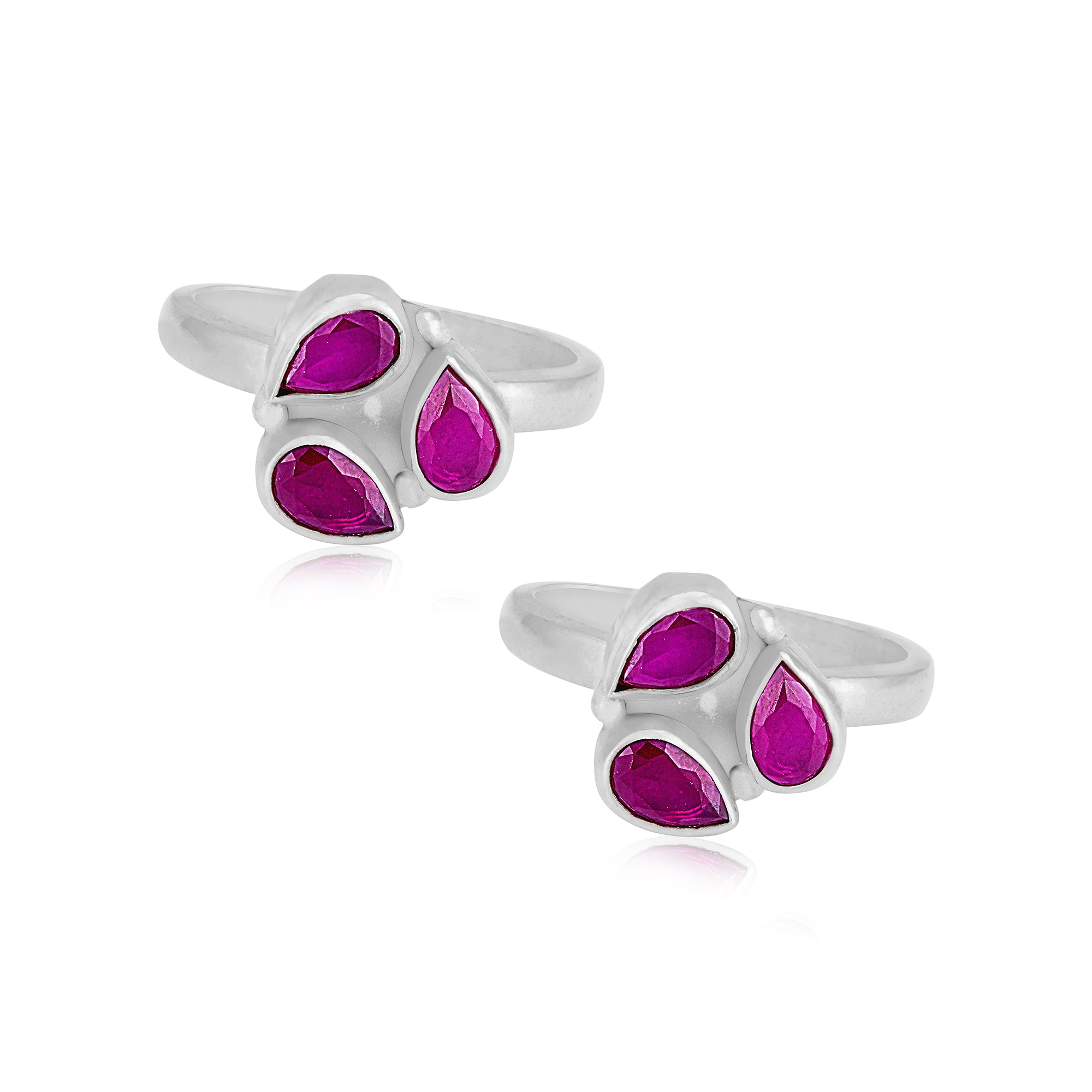 925 Sterling Silver Ruby Cocktail Oxidised Toe Ring For Women